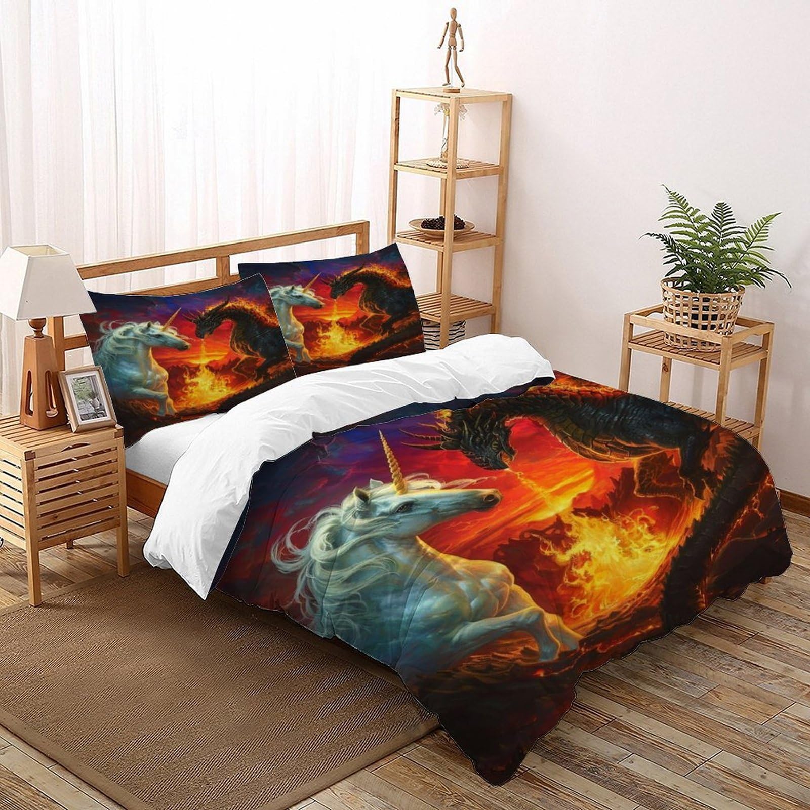 Unicorn Dragon Bedding Set Theme Bedspread Animal Theme Duvet Cover Set Microfiber Comforter Cover Suitable for Family,couple,children Pillowcase Double（200x200cm）