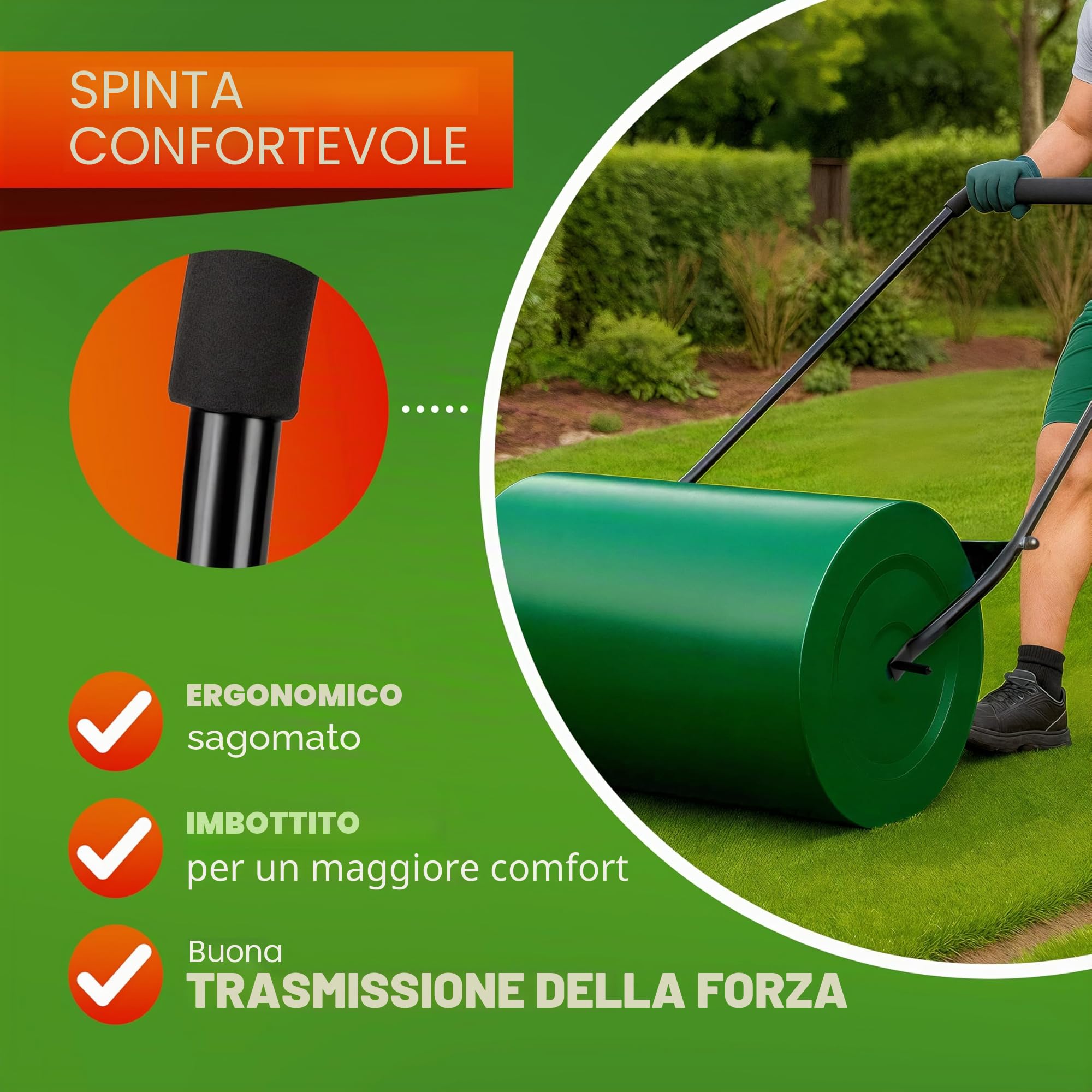 Gardebruk Rullo da Giardino 60 cm Ø32 Capacità 50 L Apertura Laterale Livellare Prato