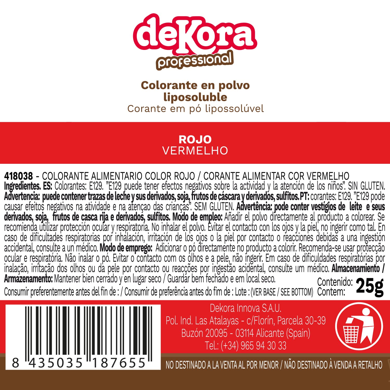 Colorante Alimentario Liposoluble en Polvo Rojo 25 Gramos