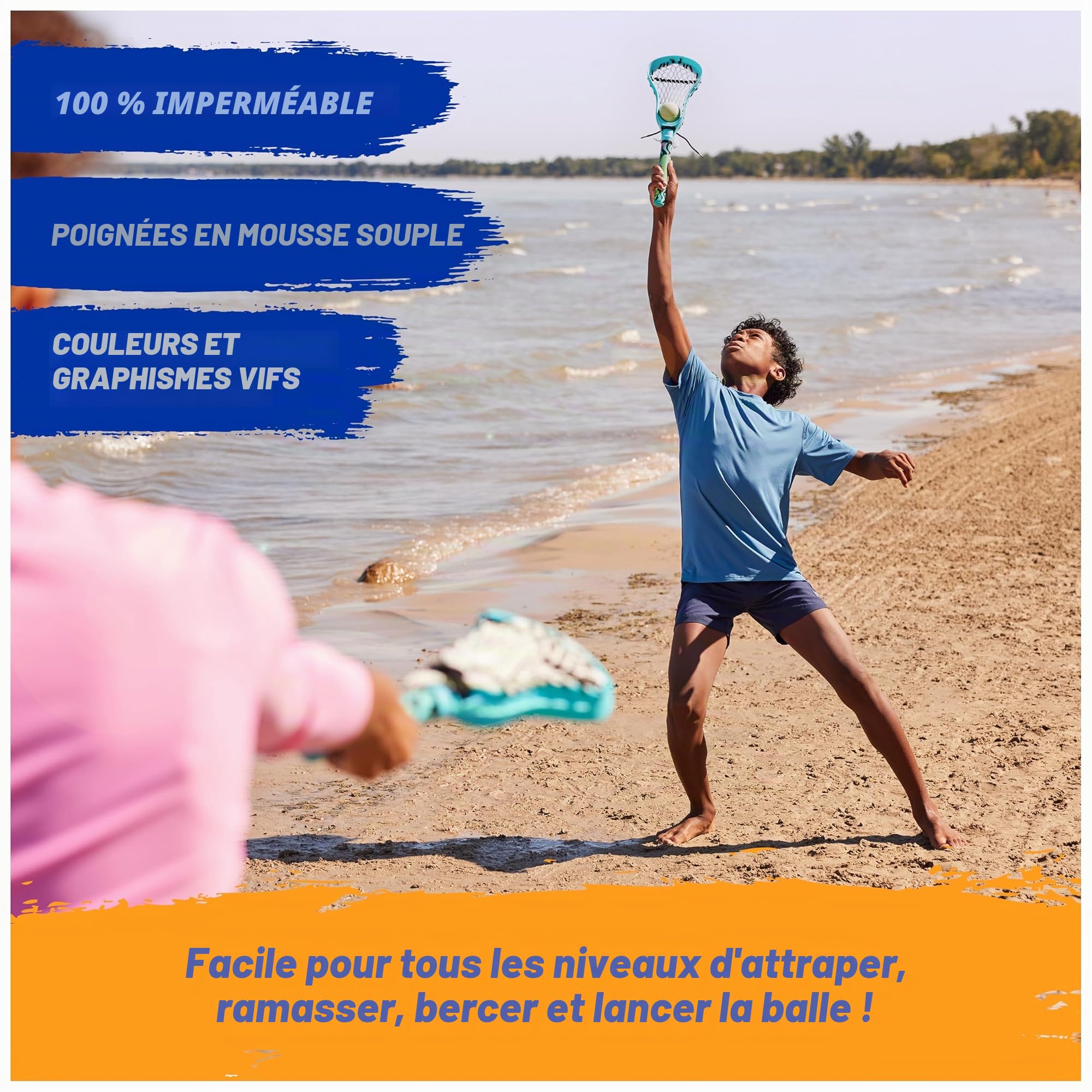 SwimWays Hydro Lacrosse, ensemble de crosse étanche, jeux de plein air pour adultes et enfants, équipement sportif, jeux et jouets de fête au bord de la piscine, bleu