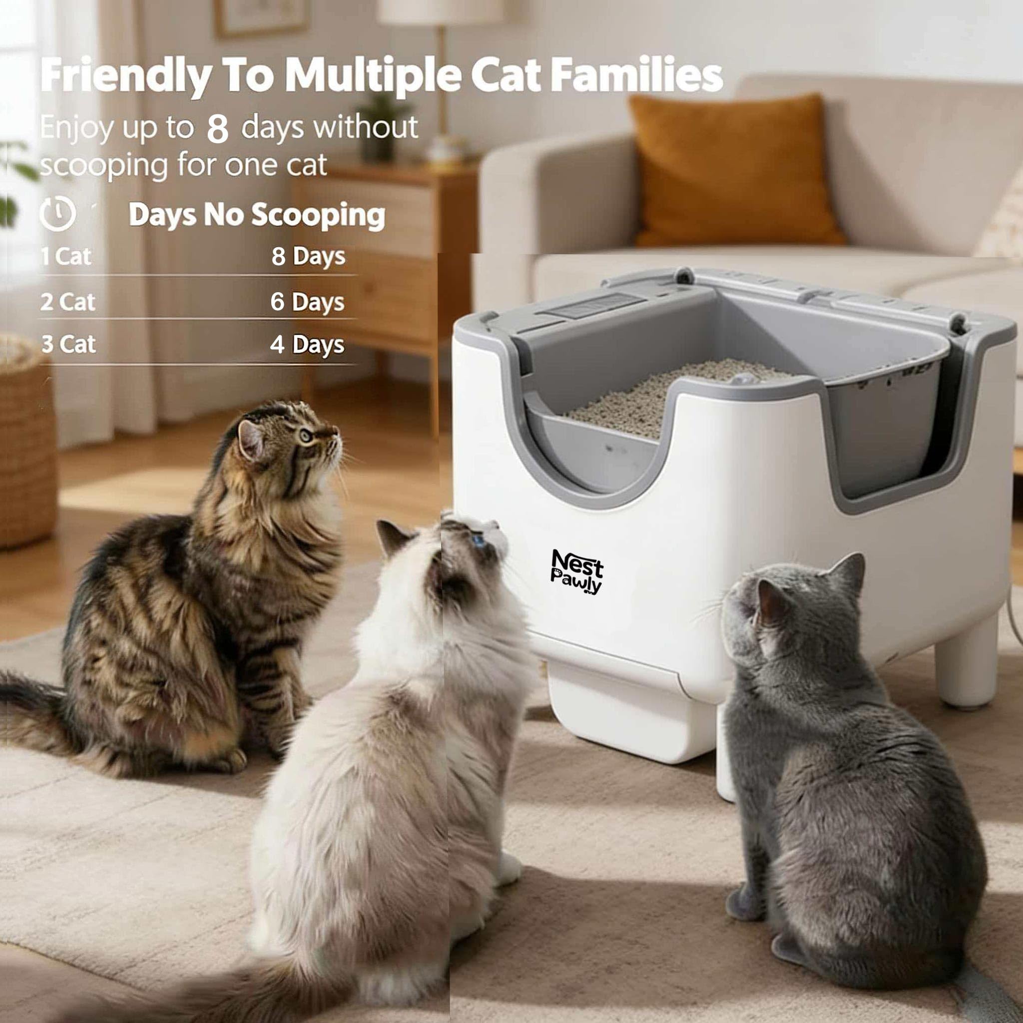 NestPawly M07 Self-Cleaning Litter Box - Open-Top Automatic Cat Litter Box with Odor Control, Safety Features, and Easy Maintenance - image 7
