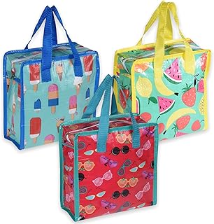 Set di 3 borse termiche, piccole e leggere, pieghevoli, con manici e chiusura lampo, per lavoro, pranzo, campeggio, viaggi, barbecue, shopping, 7 l, 25 x 26 x 10 cm