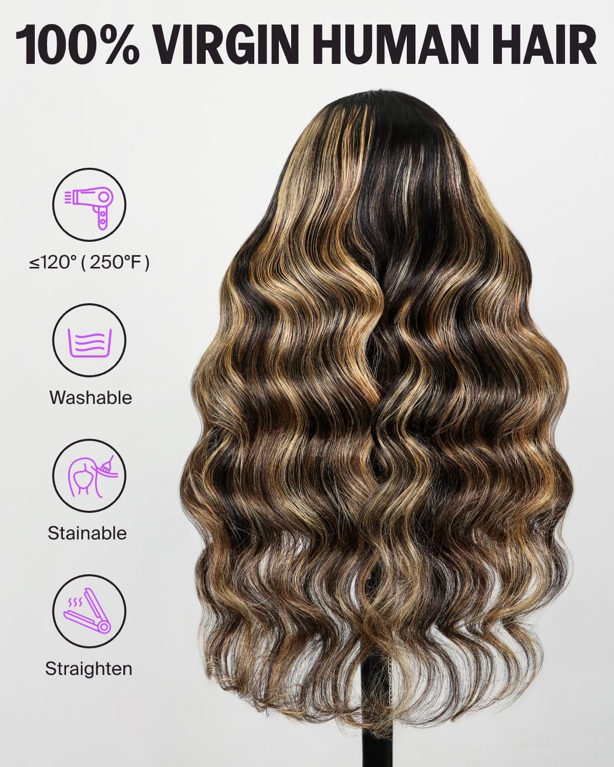 Glueless Wigs V Part Wig Human Hair Body Wave Wig Balayage Wig Human Hair Highlight Wig 200% Density No Sew In No Leave Out Upgrade U Part Wigs for Black Women Human Hair 22 Inch