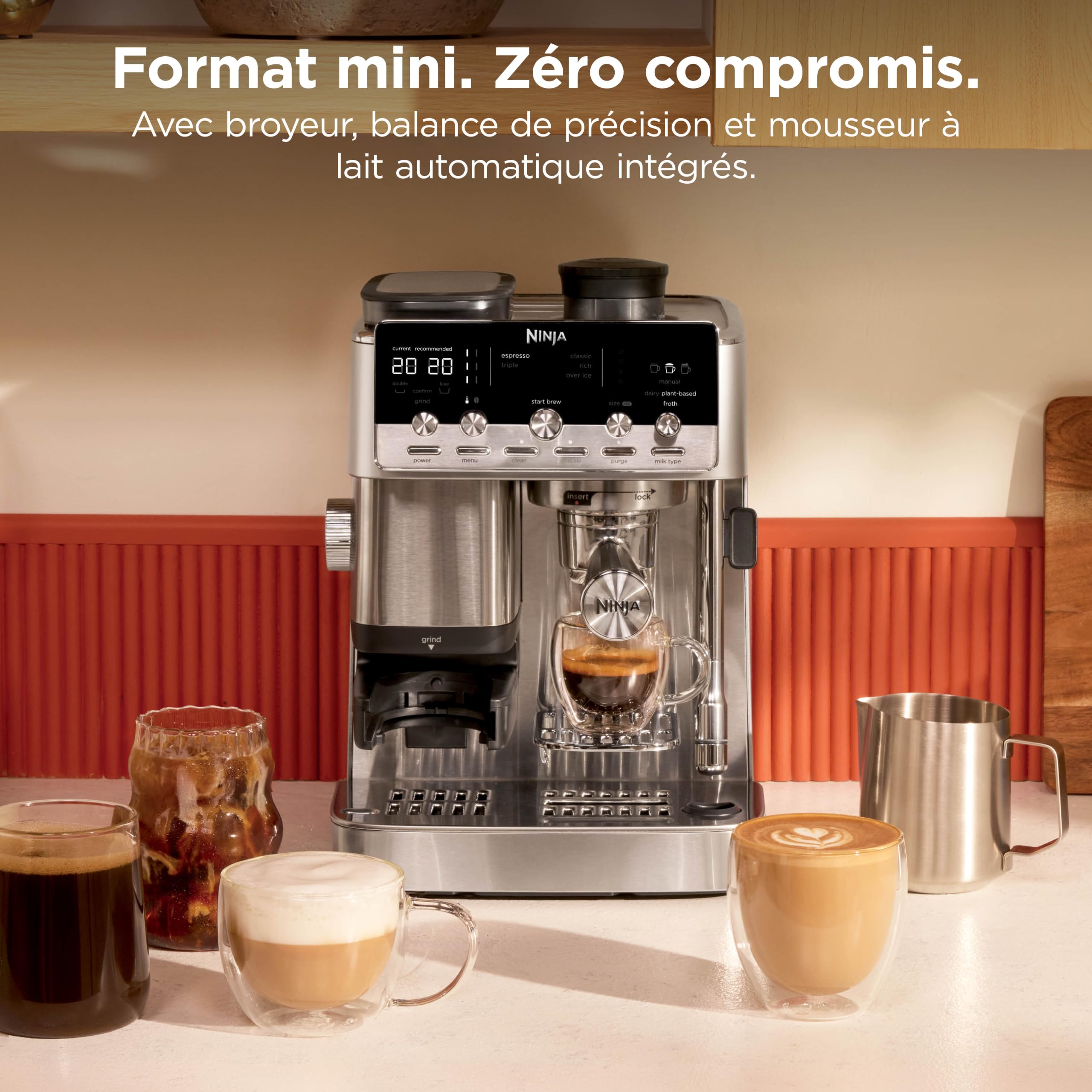Ninja Luxe Café Mini 2-en-1, Machine à café filtre et expresso avec broyeur à grains intégré et mousseur automatique ES351EU