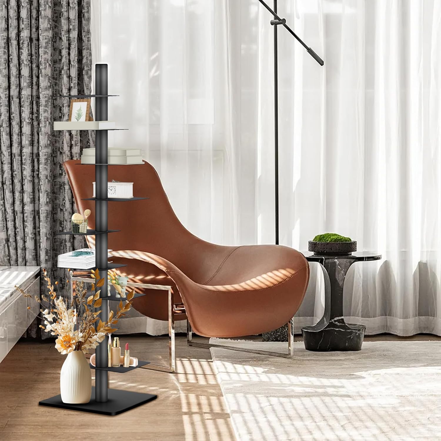 9 Tier Metal Vertical Bookshelf Tower for Small Spaces