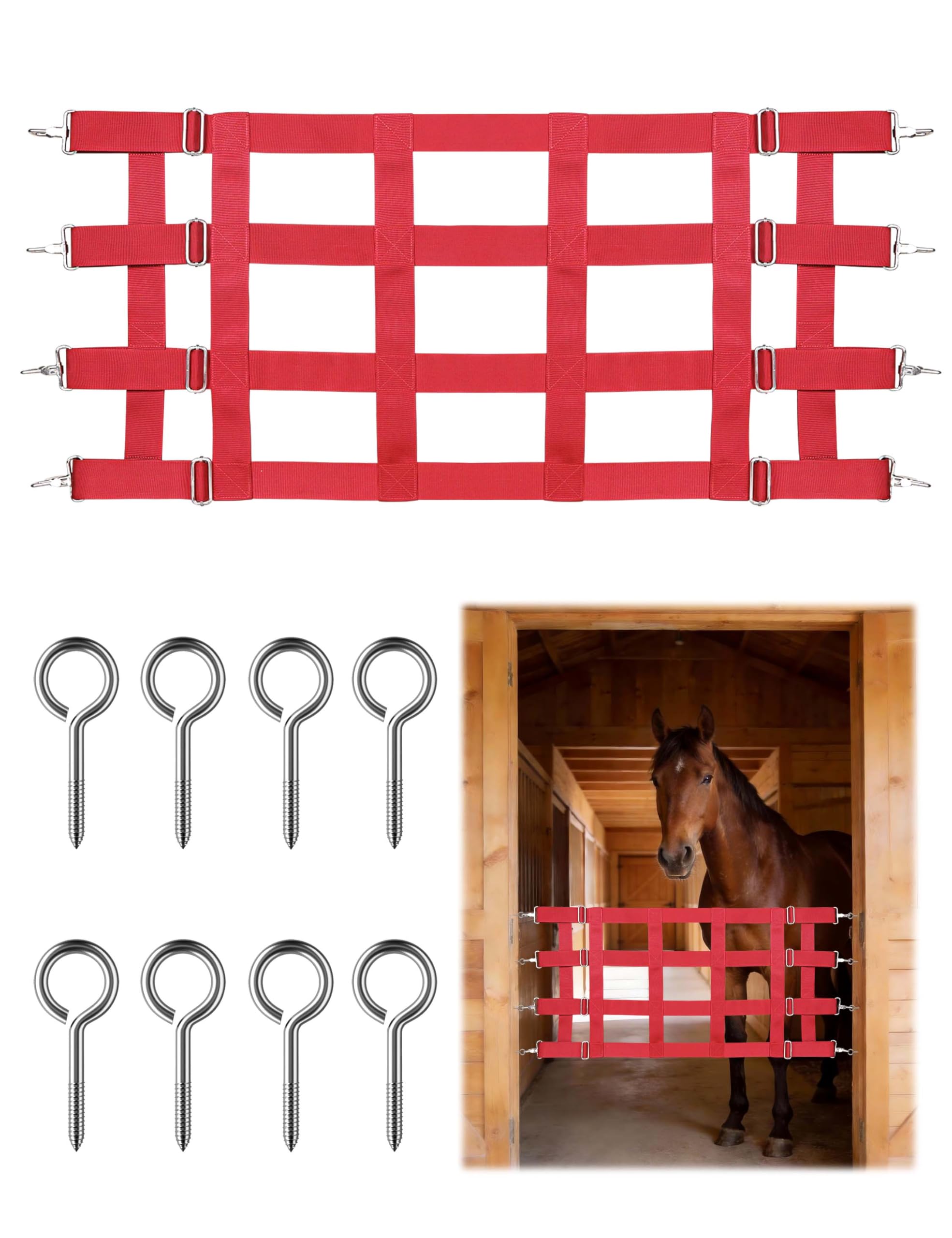 Harrison Howard Protector de malla ajustable resistente de poliéster con 4 listones para caballos, color rojo
