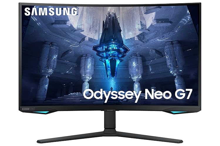 SAMSUNG 32" Odyssey Neo G7 4K UHD 165Hz 1ms G-Sync 1000R Curved Gaming Monitor, Quantum HDR2000, AMD FreeSync Premium Pro, Ultrawide Game View, DisplayPort, HDMI, Height Adjustable Stand, Black, 2022