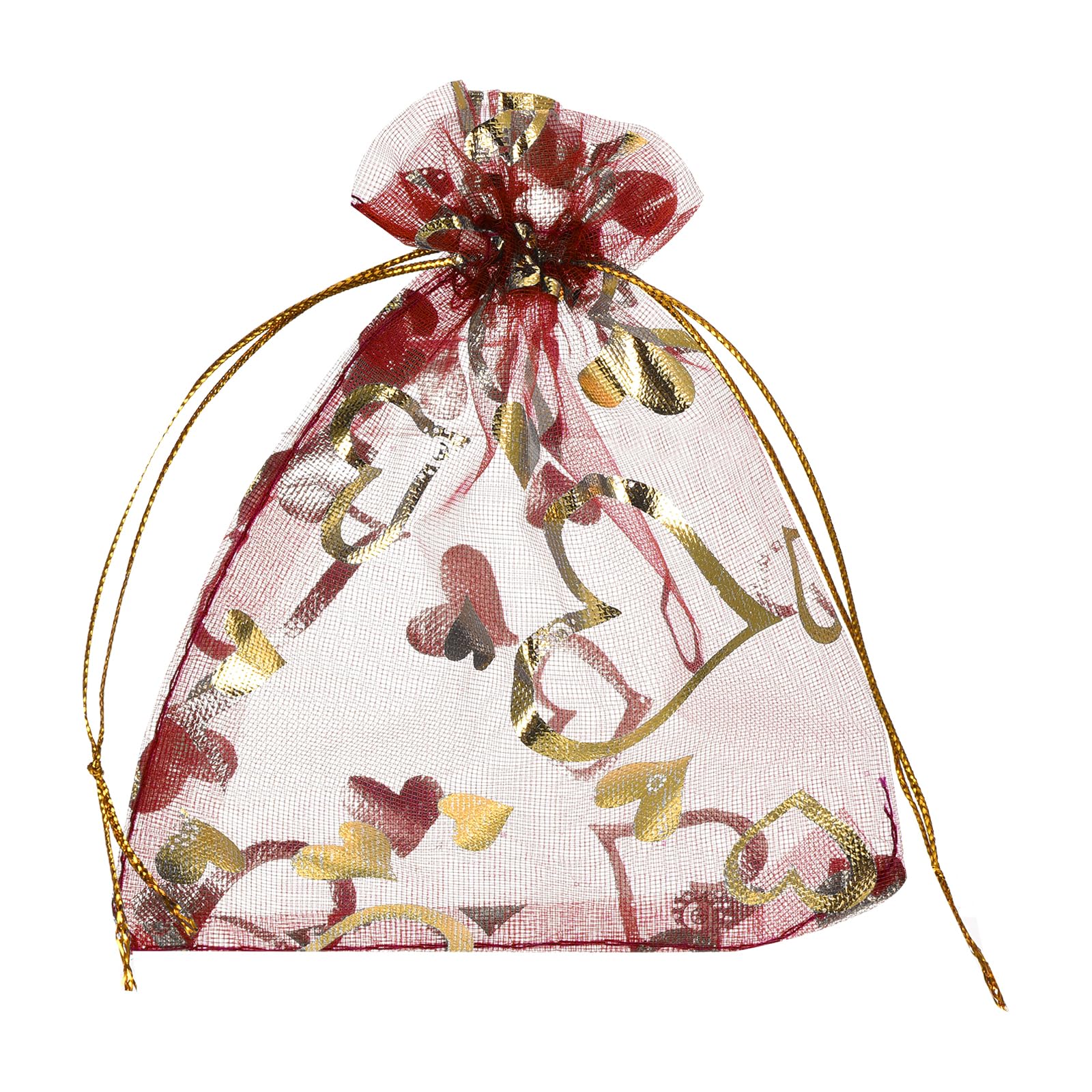 MECCANIXITY Organza Bag 5" x 7", Sheer Heart Mesh Bags Drawstring Gift Bags Bulk Party Favor Bag Jewelry Pouches for Wedding Candy Valentines (