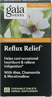 Gaia Herbs Reflux Relief - with Marshmallow Root, Chamomile, Aloe, Licorice, and High Mallow - Helps with Occasional Heartburn and Relieve Indigestion - 45 Chewable Tablets (45-Day Supply)