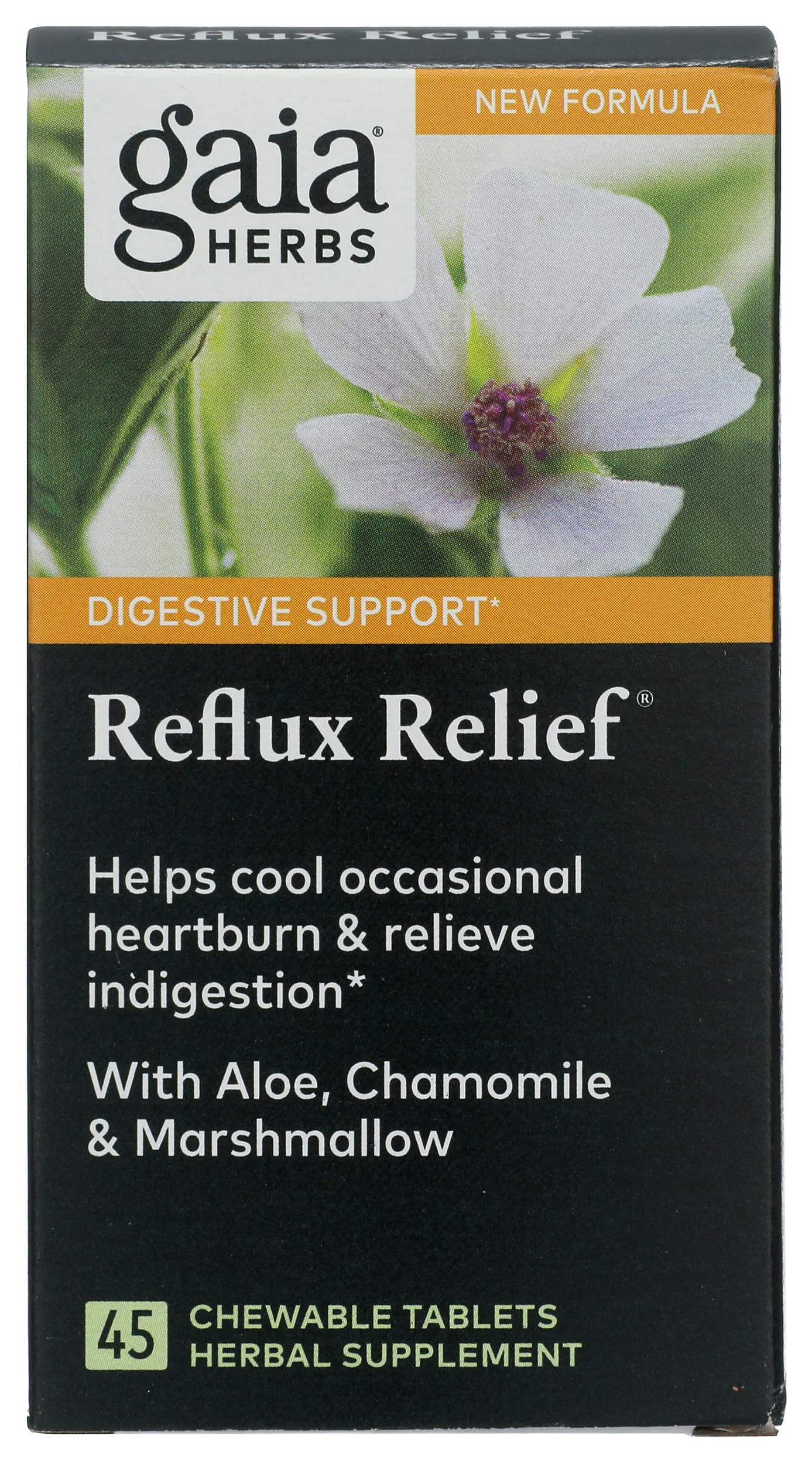 Gaia Herbs Reflux Relief - with Marshmallow Root, Chamomile, Aloe, Licorice, and High Mallow - Helps with Occasional Heartburn and Relieve Indigestion - 45 Chewable Tablets (45-Day Supply)
