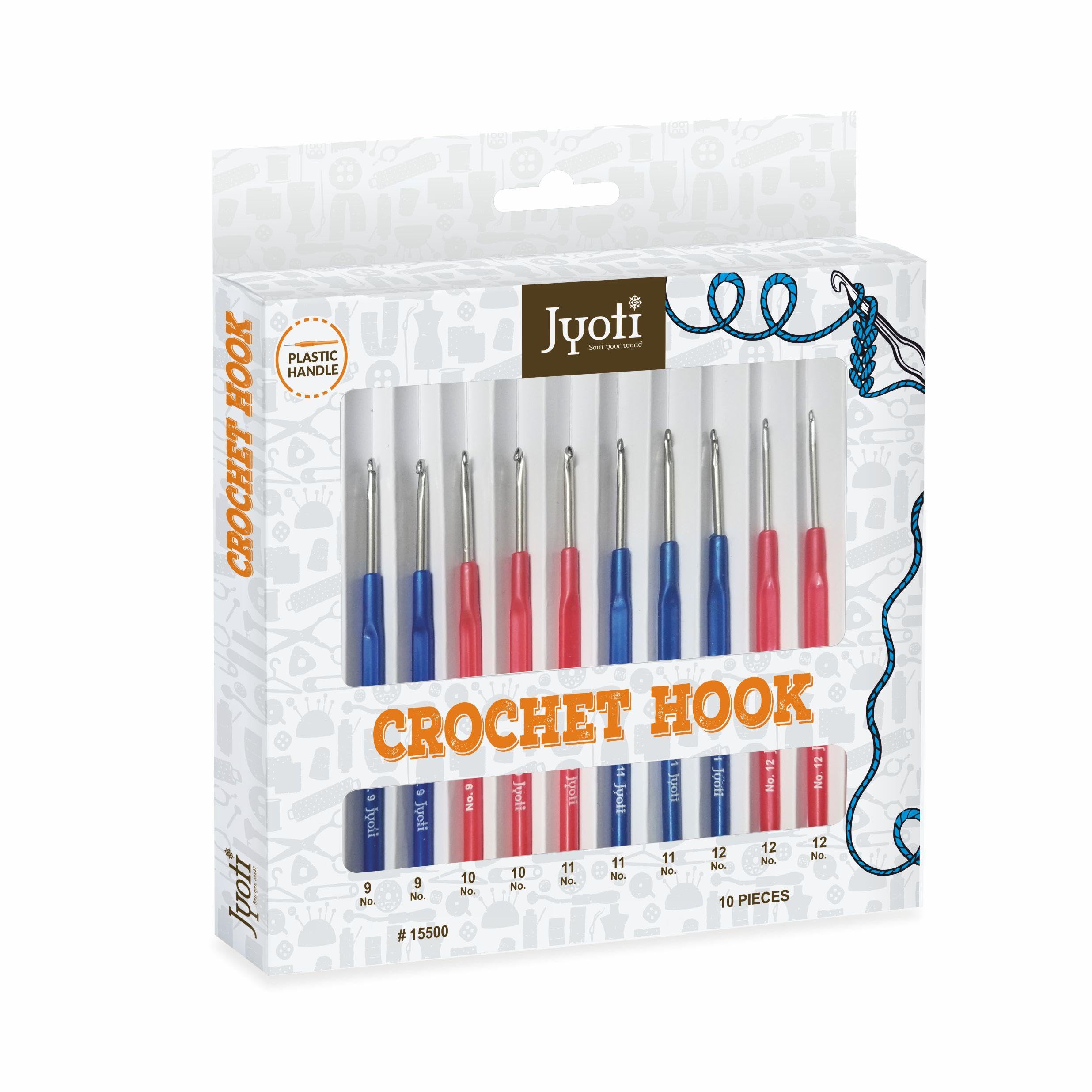 Jyoti Crochet Hook Steel with Plastic Handle for Wool Work, Hand Knitted Sewing DIY Craft Weaving Needle, Ideal for Sweaters, Purses, Scarves, Hats, # 15500 (Assorted, 6"/15cm of Size 9 to 12)-image-6
