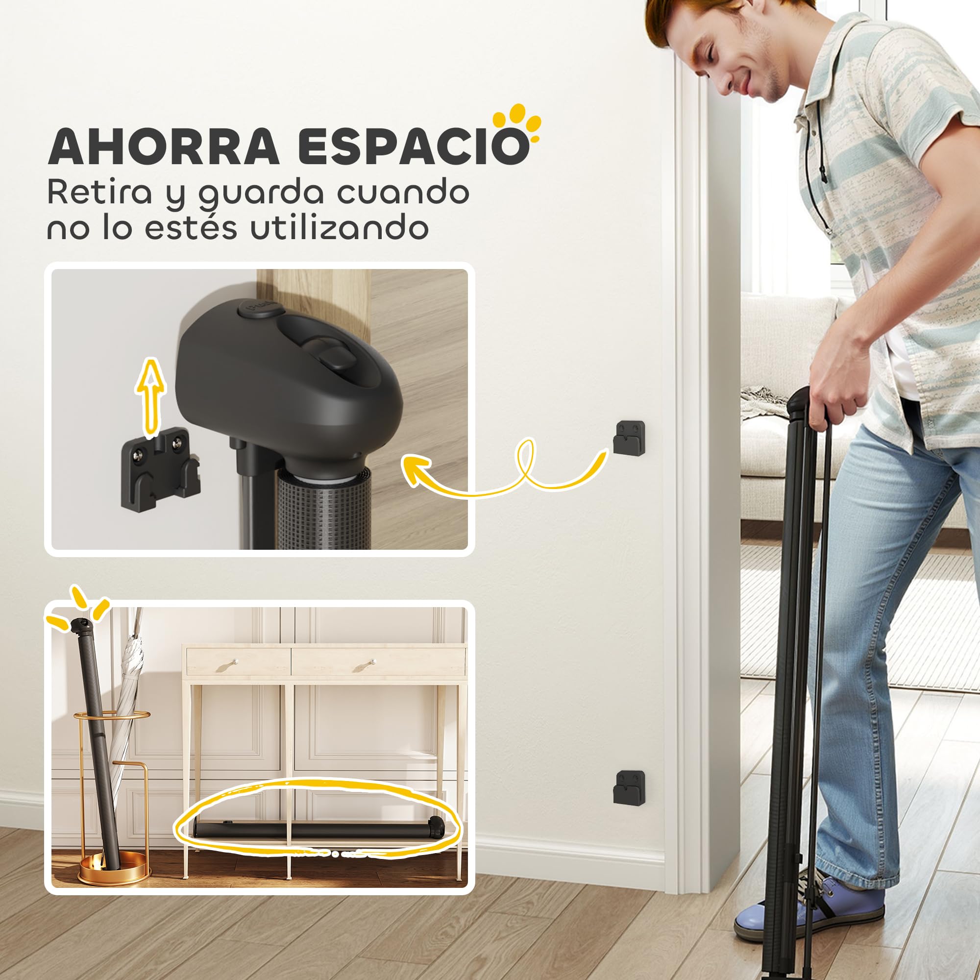 PawHut Barrera para Perros Retráctil 0-125 cm Puerta para Perros Pequeños Extensible Barrera de Seguridad para Mascotas con Interruptor de Cierre para Escaleras Puertas Pasillos Negro