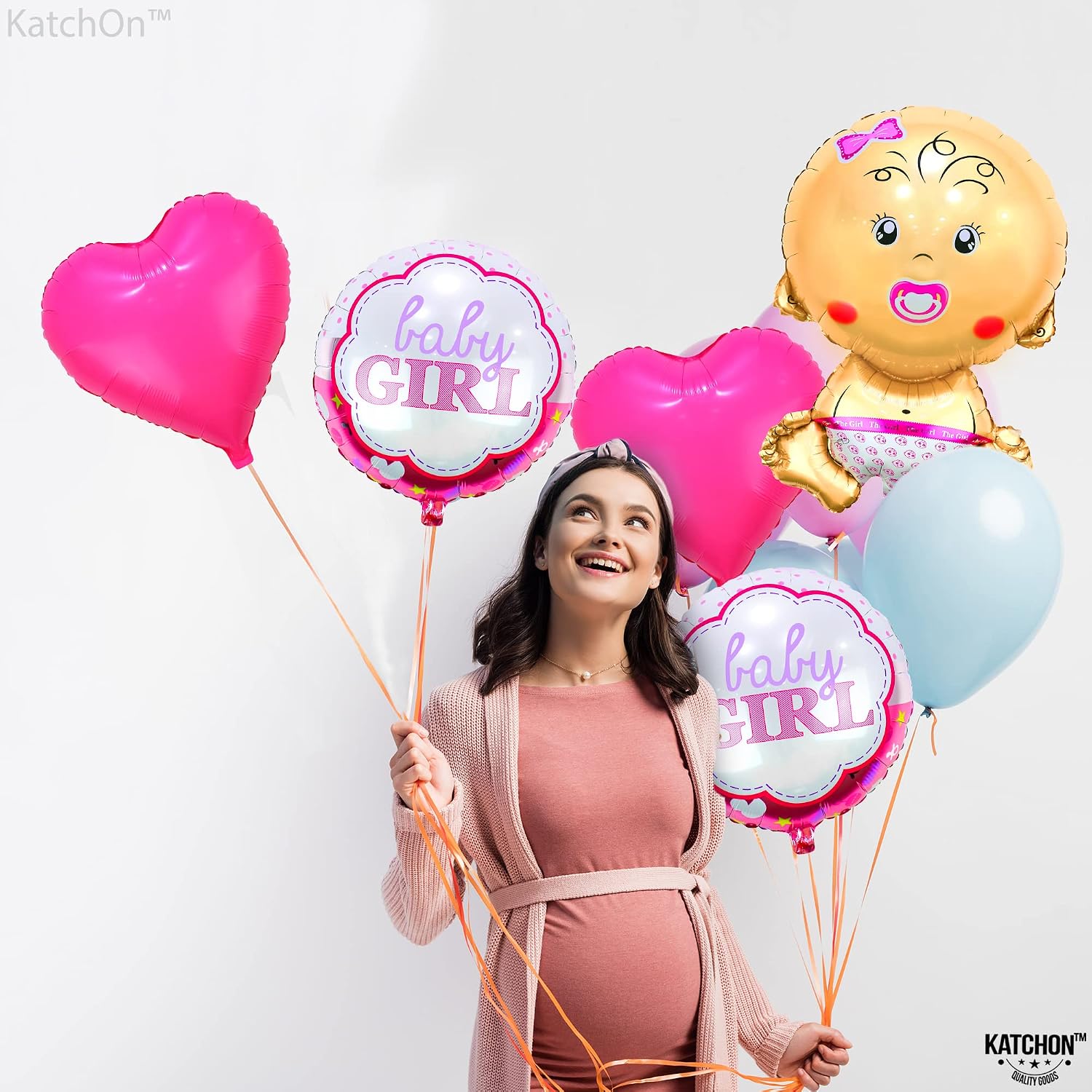 Katchon, Baby Girl Balloons for Baby Shower Set - 27 Inch, Pack of 5 | Its a Girl Balloon | Gender Reveal Balloons, Welcome Baby Balloon, Baby Shower Decorations for Girl | Baby Gender Reveal Decor