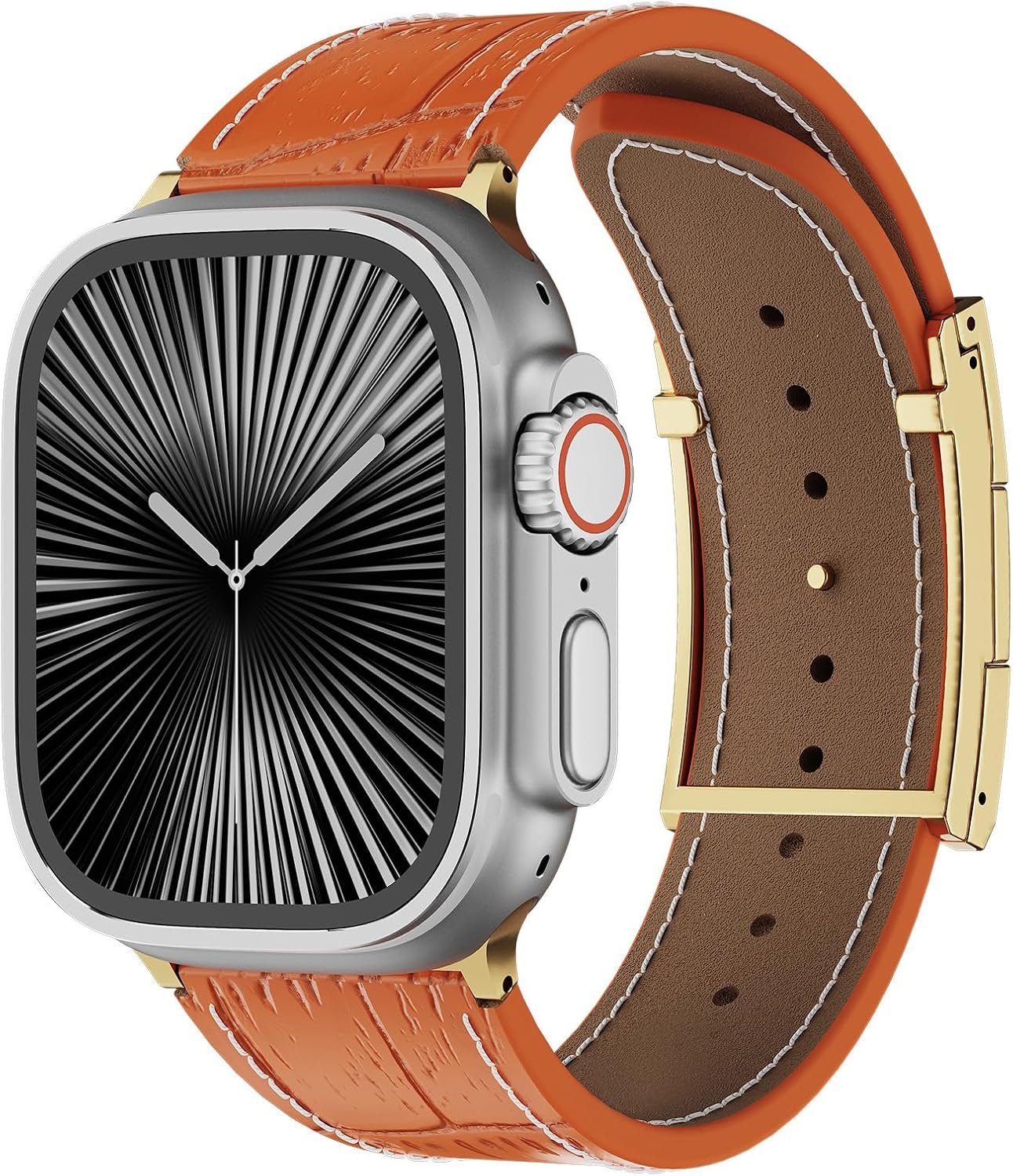 Alligator leather magnetic watch strap, perfect compatible with Apple Watch, fit for 38/40/41mm and 42/44/45/46/49mm, stylish durable soft watch strap for men and women