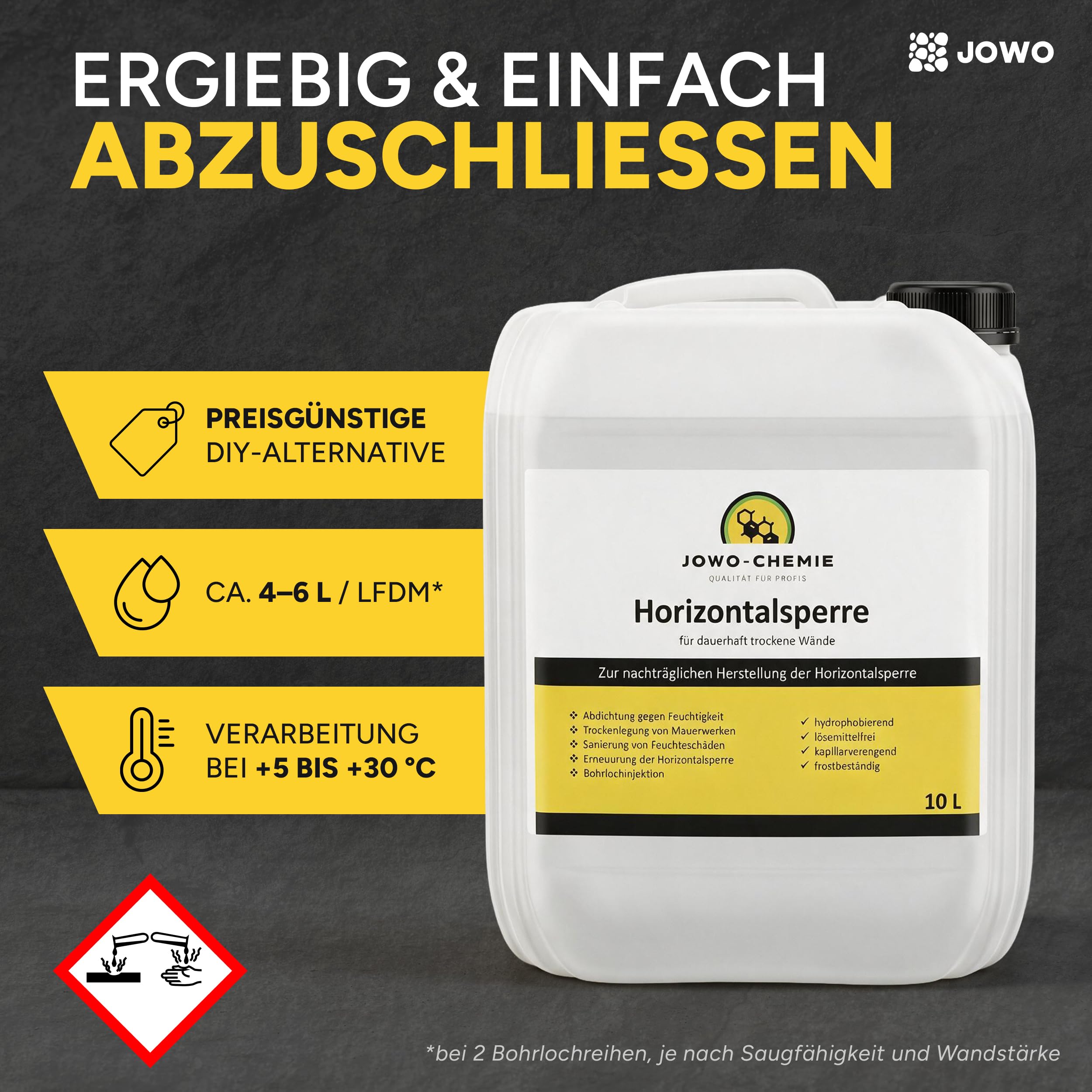 Horizontalsperre (20L + 18 Injektionstrichter) Verkieselung Trockene Wand Kellerabdichtung Bohrloch Injektion für dauerhaft Trockene Wände zur einfachen Anwendung der Horizontalsperre