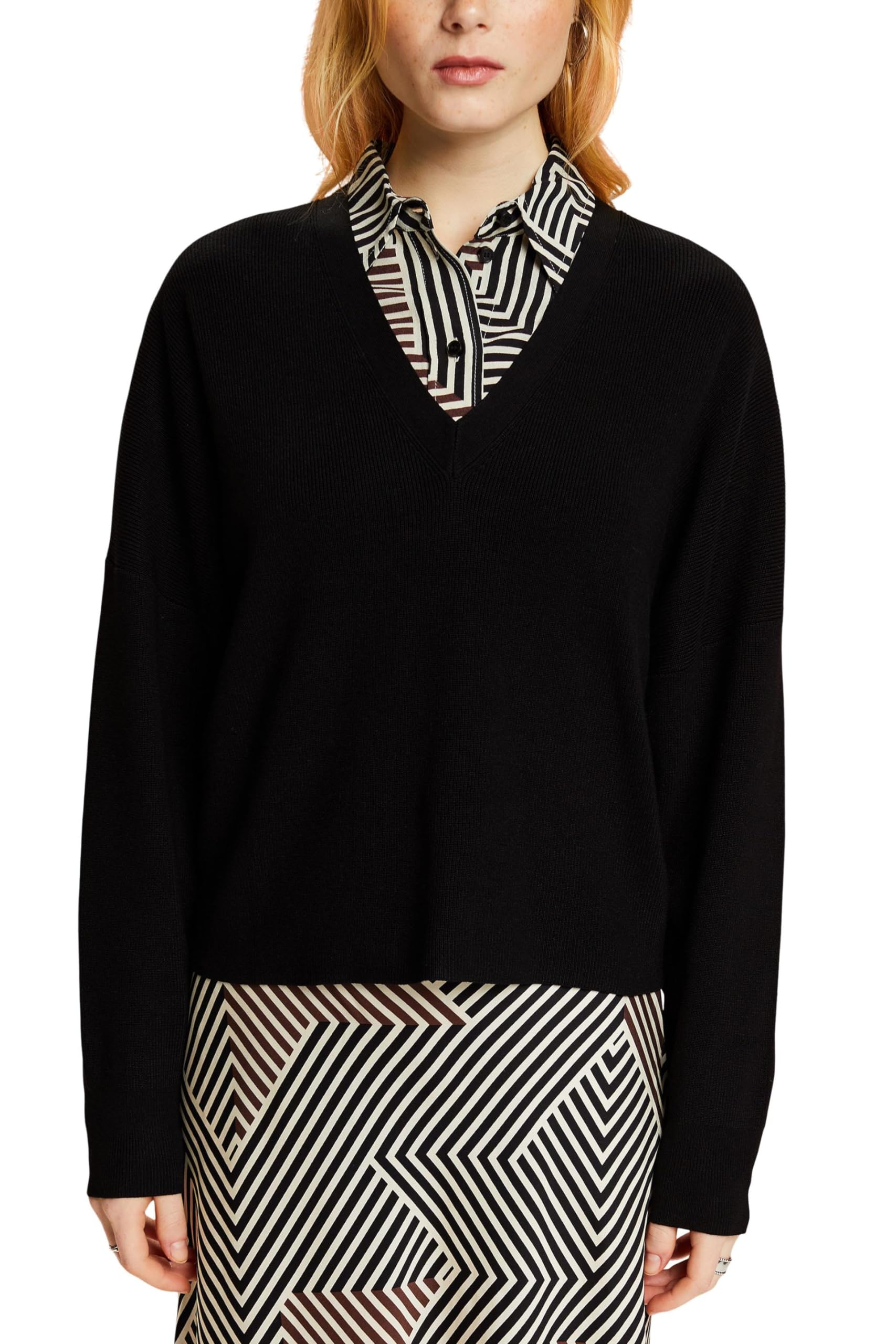 ESPRIT Women's 103eo1i308 Pullover Sweater, 001/Black, L