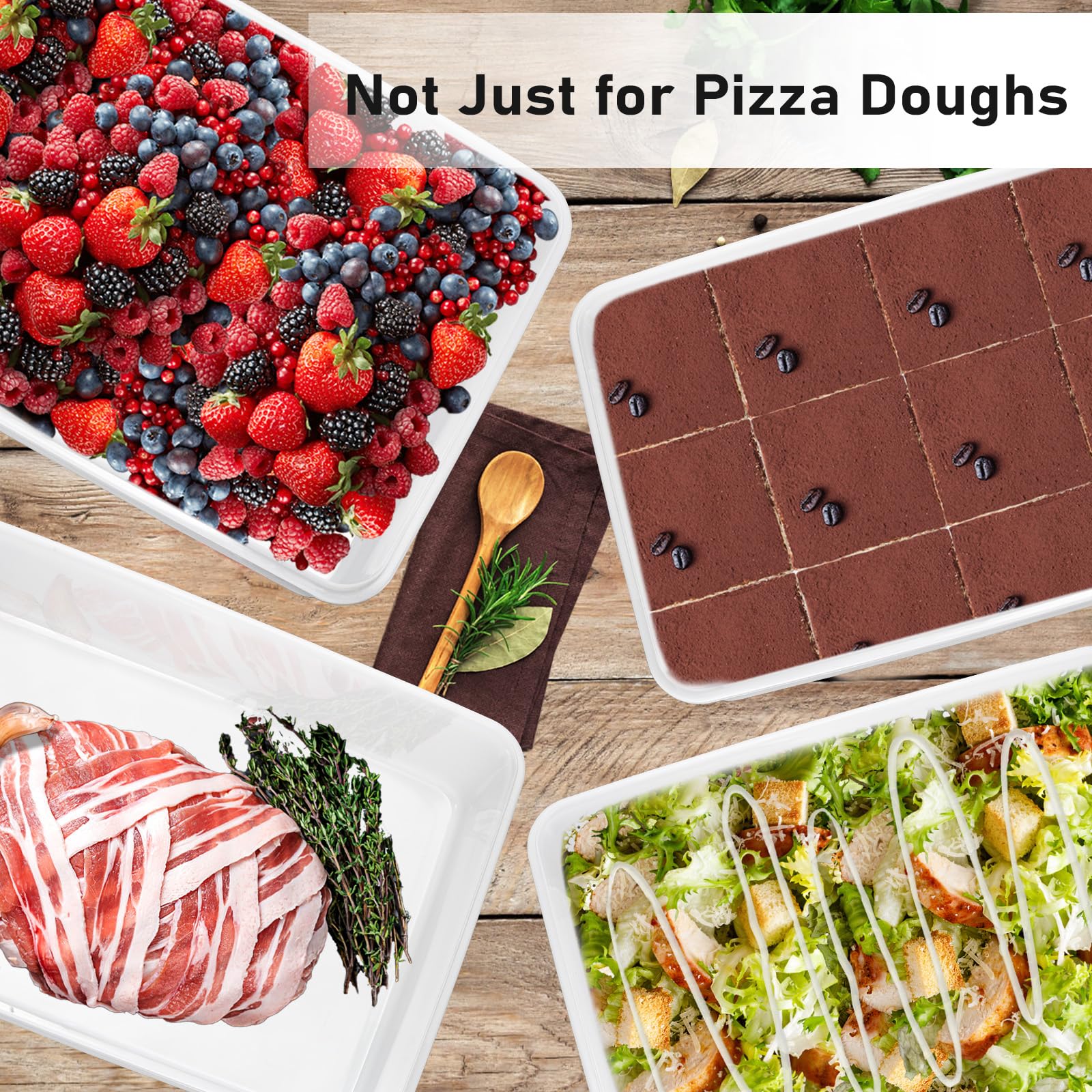 BSTKEY Paquete de 3 cajas de plástico a prueba de masa de pizza con tapa, contenedor de almacenamiento rectangular para masa de pan blanco, caja de almacenamiento de alimentos, organizador de postres