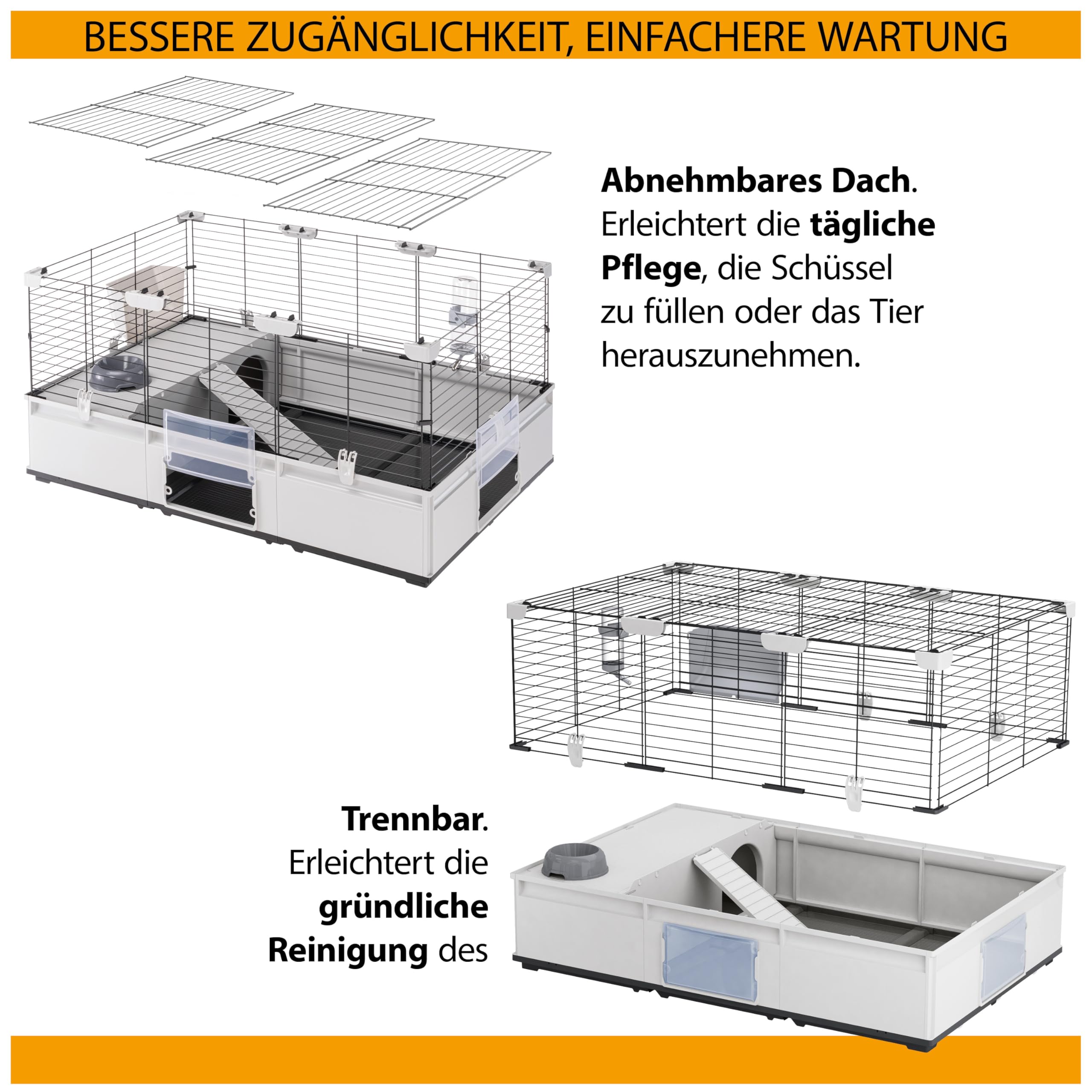 Ferplast Kaninchenkäfig, Hasenkäfig, Meerschweinchenkäfig, MODULAR 2, Modularer, erweiterbare, mit Zubehör, 109 x 72 x h 56 cm