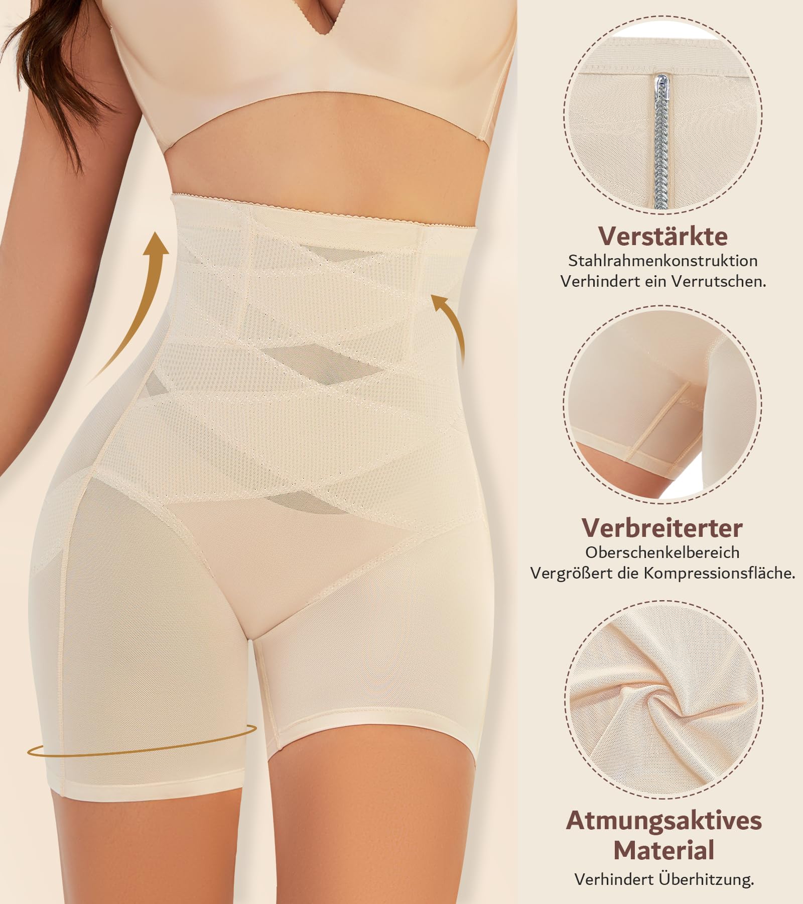 sellto Bauchweg Unterhose Damen Hohe Taille Doppelschichtige Druckunterstützung für Bauchkontrolle ShapewearKomfortabel Atmungsaktive Shapeing Unterwäsche Miederpants