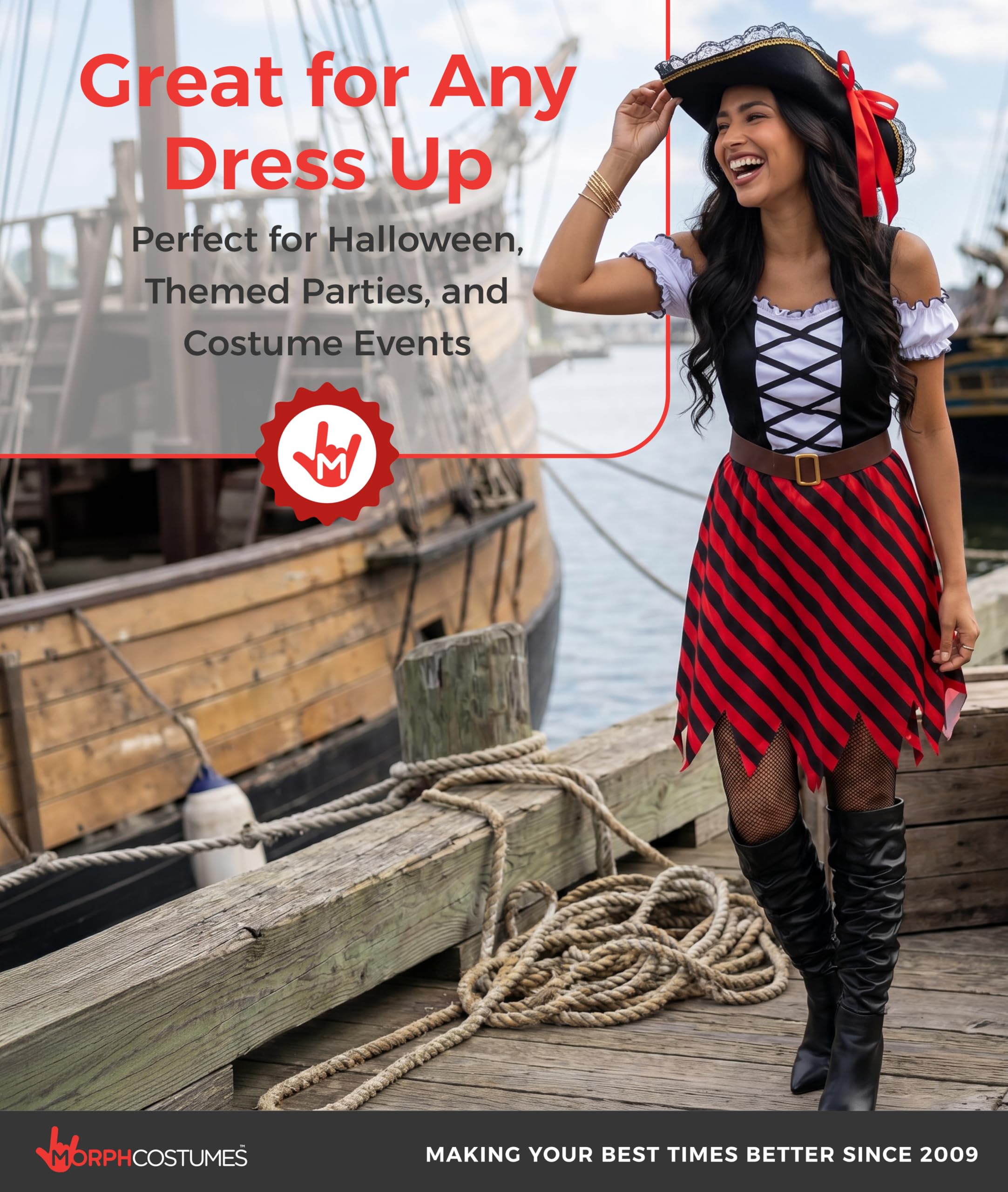Morph Disfraz Pirata Mujer, Traje de Piratas, Disfraces Pirata, Disfraz Mujer Carnaval y Halloween
