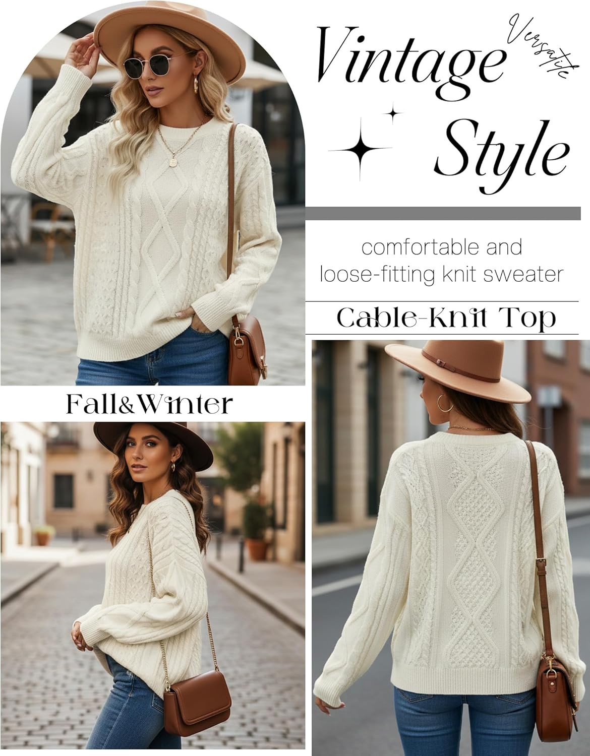 Women Oversized Sweater Cable Knit Chunky Pullover Long Sleeve Crew Neck Outfit Winter Knitwear Loose Fit Casual Top - Image 5