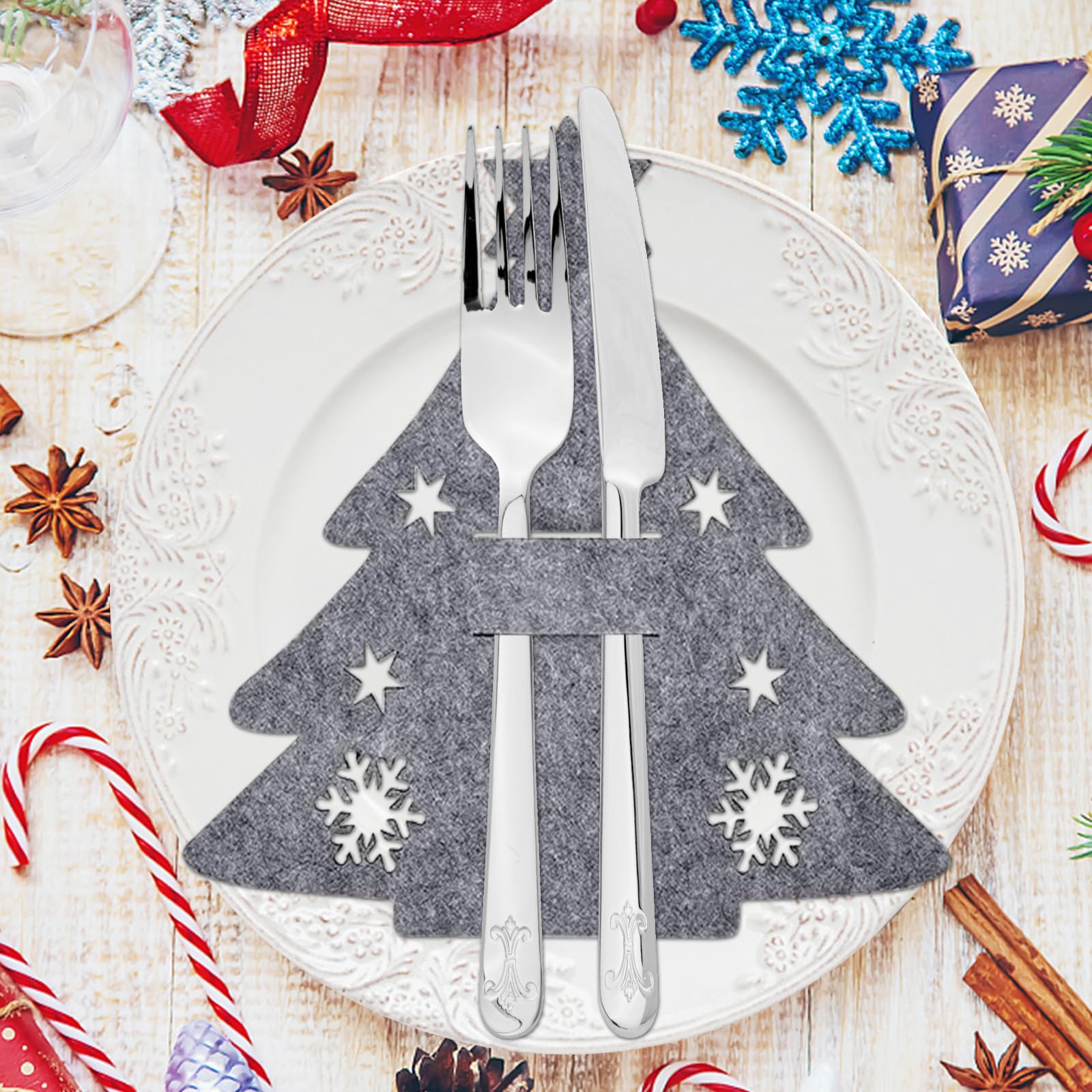 12 Pièces Porte Couverts En Feutre De Noël, Sac à Couverts Noël