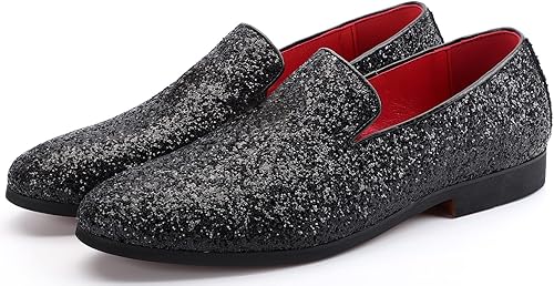 Miniatura 4 de Haza Pairs Pantuflas brillantes para hombre, con lentejuelas metálicas, con textura, esmoquin con purpurina, mocasines de graduación, zapatos de