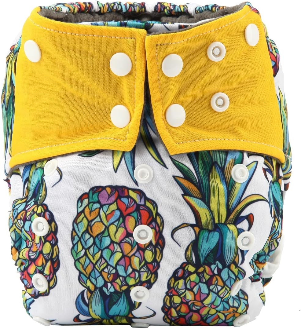 3 AIll in One Cloth Diapers Nappies for Night AIO Sewn in Insert Reusable Washable (Arrow Pineapple Pack)