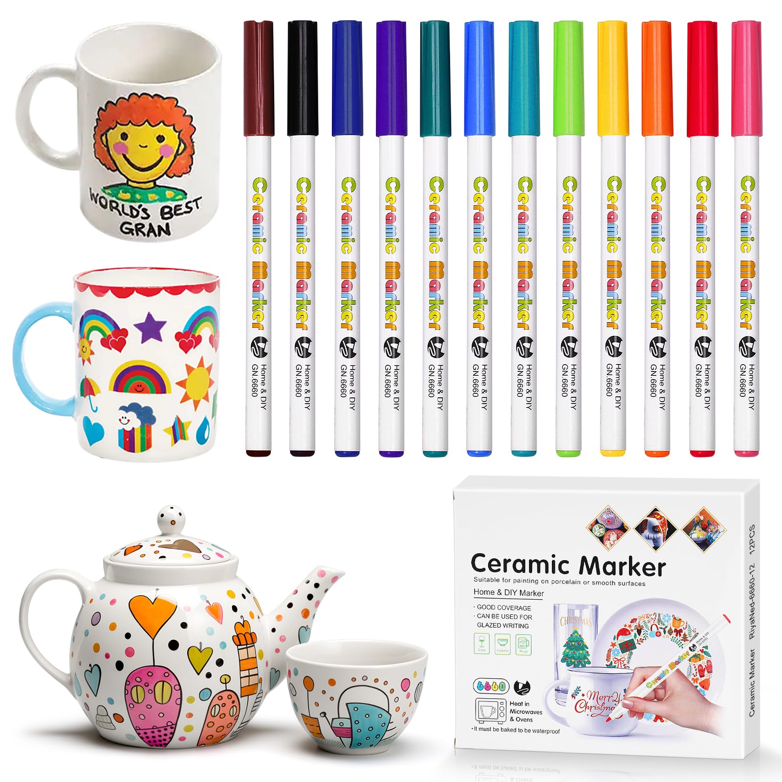 Permanent Marker Kleurrijke Glasverfstiften, Waterbestendige Set, 24 Kleuren voor het Beschilderen van Stenen, Glasstiften, Lakstiften voor Verschillende Oppervlakken Karton, Kunststof, Hout, Metaal