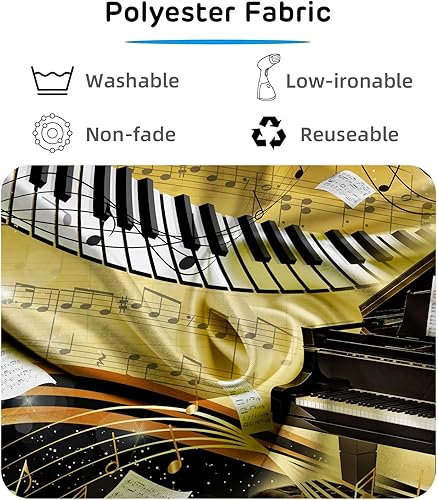 Miniatura 8 de Fondo de música de piano de 7 x 5 pies, notas musicales doradas, teclado de piano, fondo de foto, tema musical, decoración de fiesta de cumpleaños,