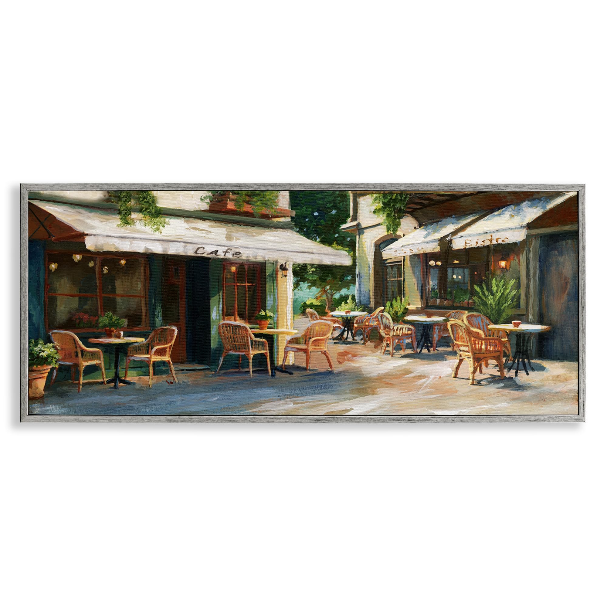 Stupell Industries 'Sunlit Outdoor Parisian Cafe', Framed Giclee Art, Gray, 24 x 10 Inches, Easy to Hang and Sturdy, Made in USA, by Nan