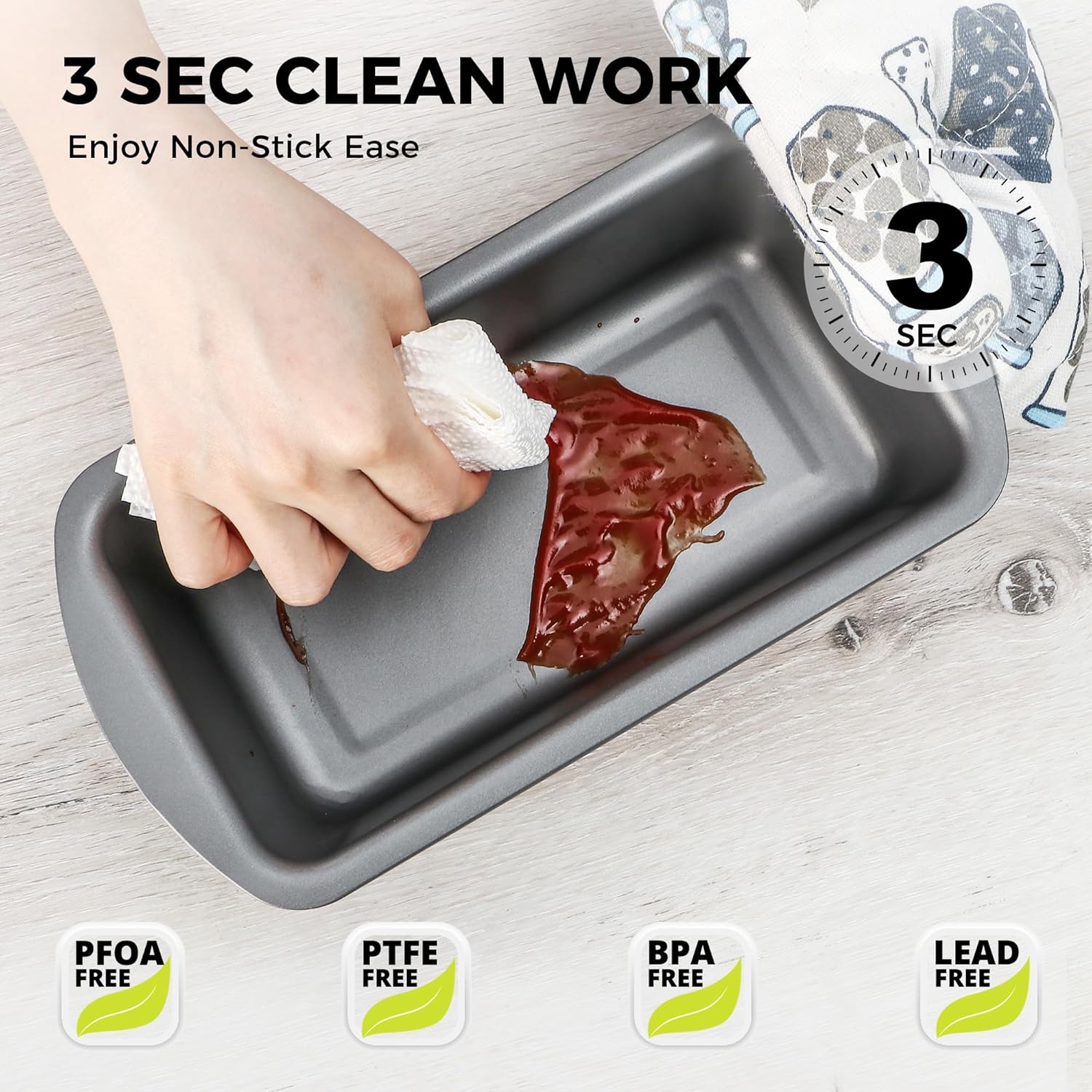 HONGBAKE 3 Pack Loaf Pan Set, 8.5 x 4.5 Inches With Wide Grips Nonstick Bread Tin, 1Lb Perfect for Homemade Baking, Grey - Image 7