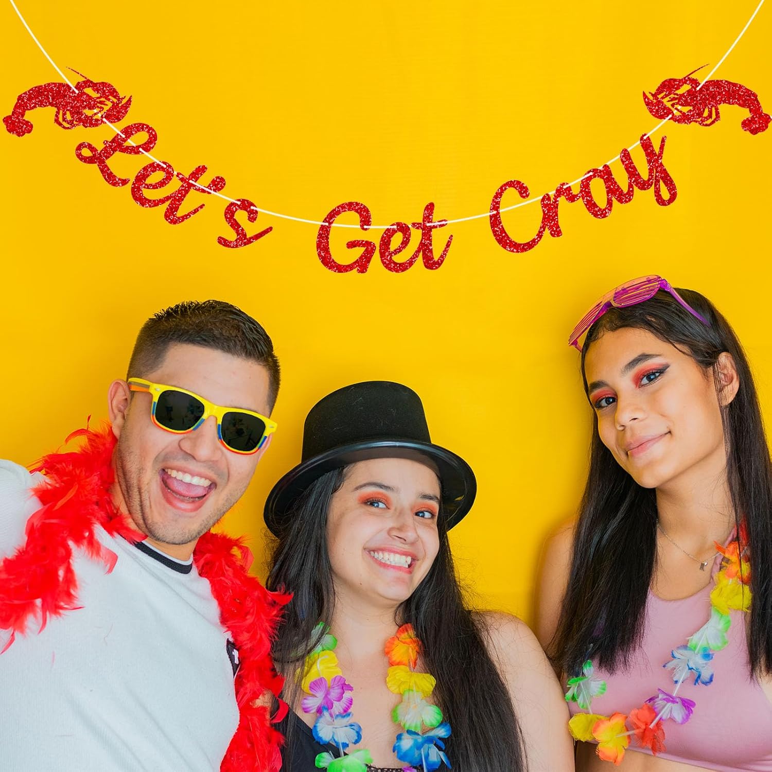 Let Get Cray Party Banners Party Banners Summer Crawfish Birthday Decor, Lobster Boil Red Glitter Banners for Boy Girls Theme Party Supplies