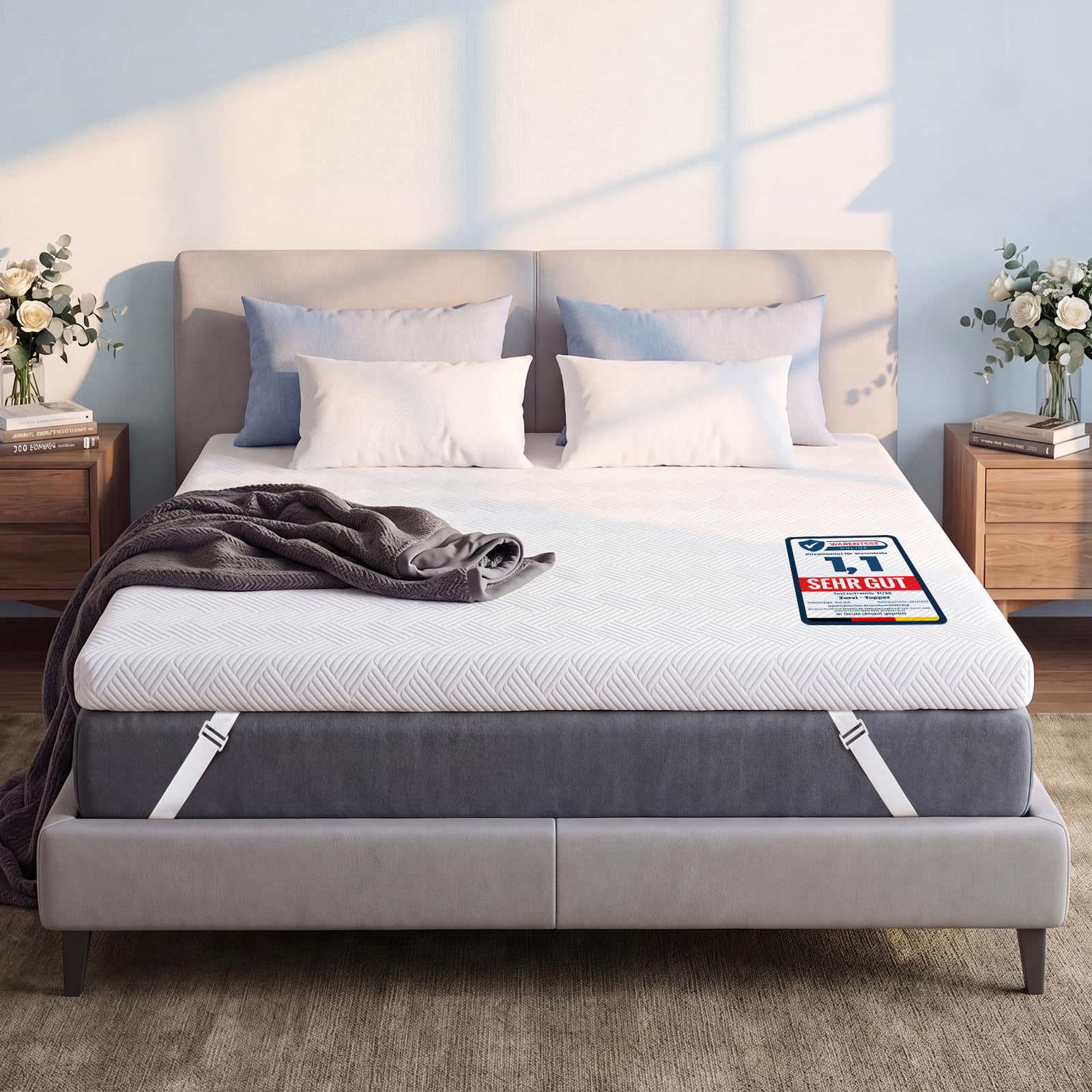 Matratzen Topper 180x200cm H2/H3, 6cm Höhe Gel Mattress Topper Memory Foam Matratzenauflage Matratzentopper für Schlafsofa Bett, Boxspringbett, Matratzen, Wohnwagen & Gästebett, Öko-TEX Zertifiziert