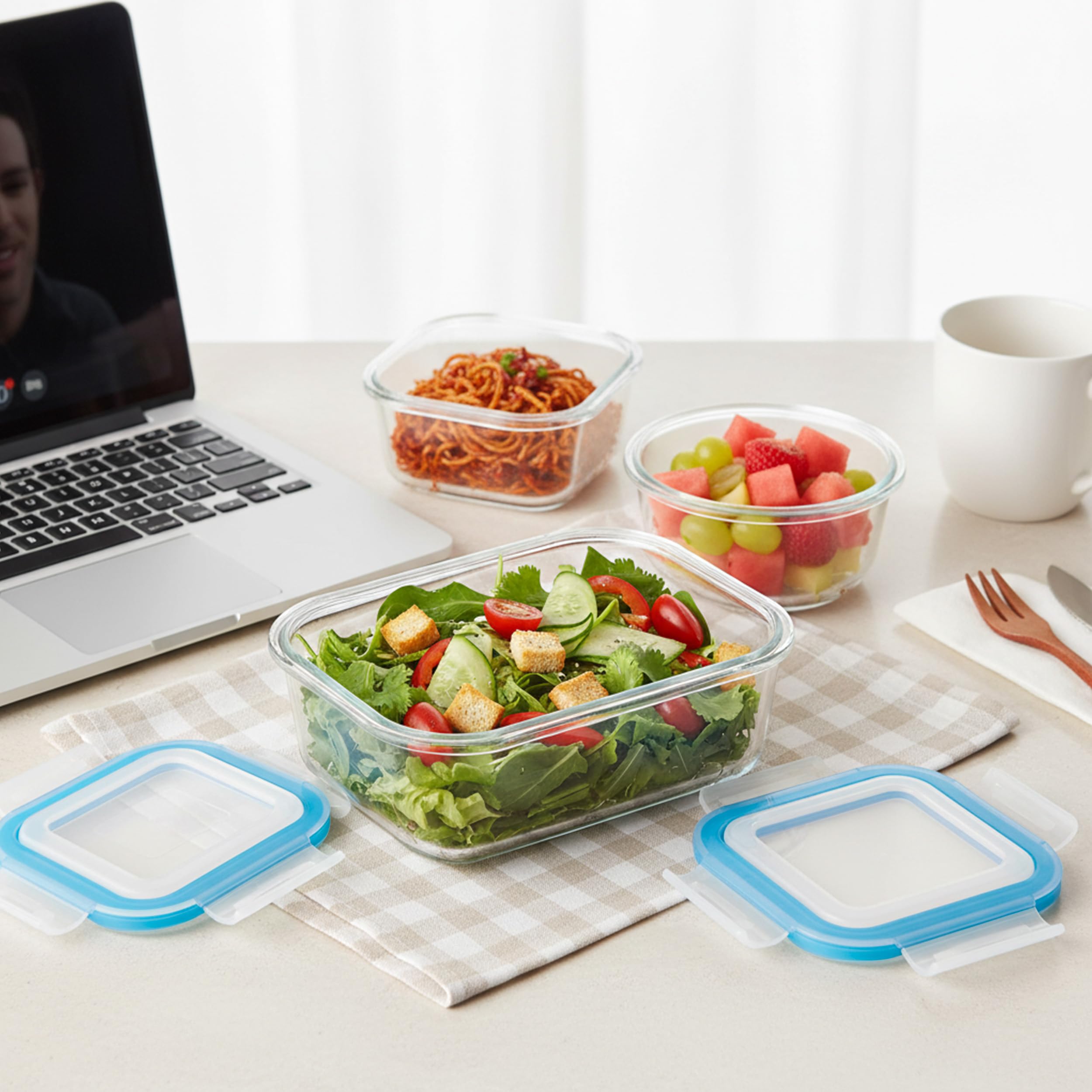 KICHLY Boite Alimentaire Verre 18Pièces, 9 Boite Conservation Verre, 9 Couvercles Transparents, boite Allant Au Lave-Vaisselle, Au Congélateur Et Micro-Ondes, Sans BPA