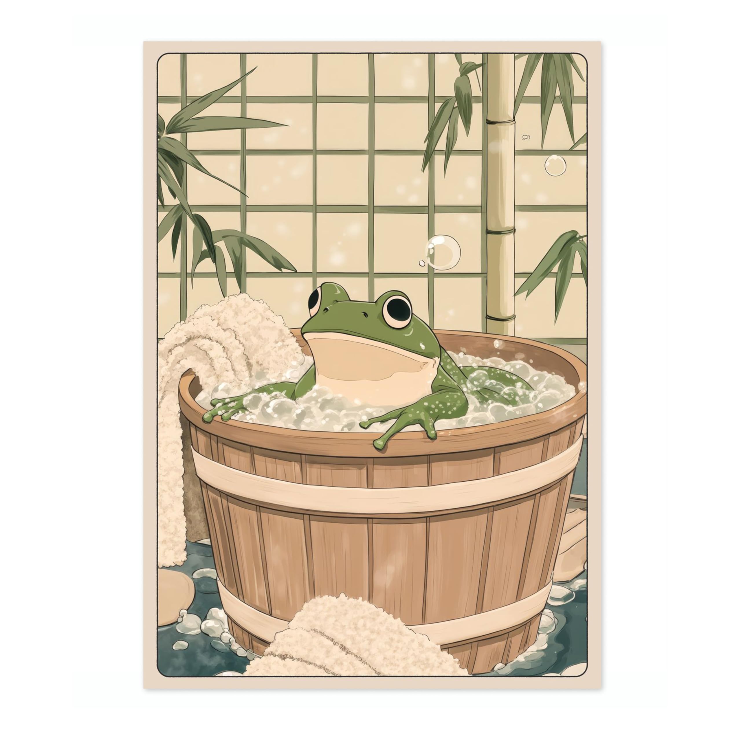 Frog In Bathtub Anime Animal Poster, Funny Bathroom Wall Art Print, Manga, Bathroom Wall Art, Toilet Decor, A5 (Print Only) - 21x14.8cm — image 1