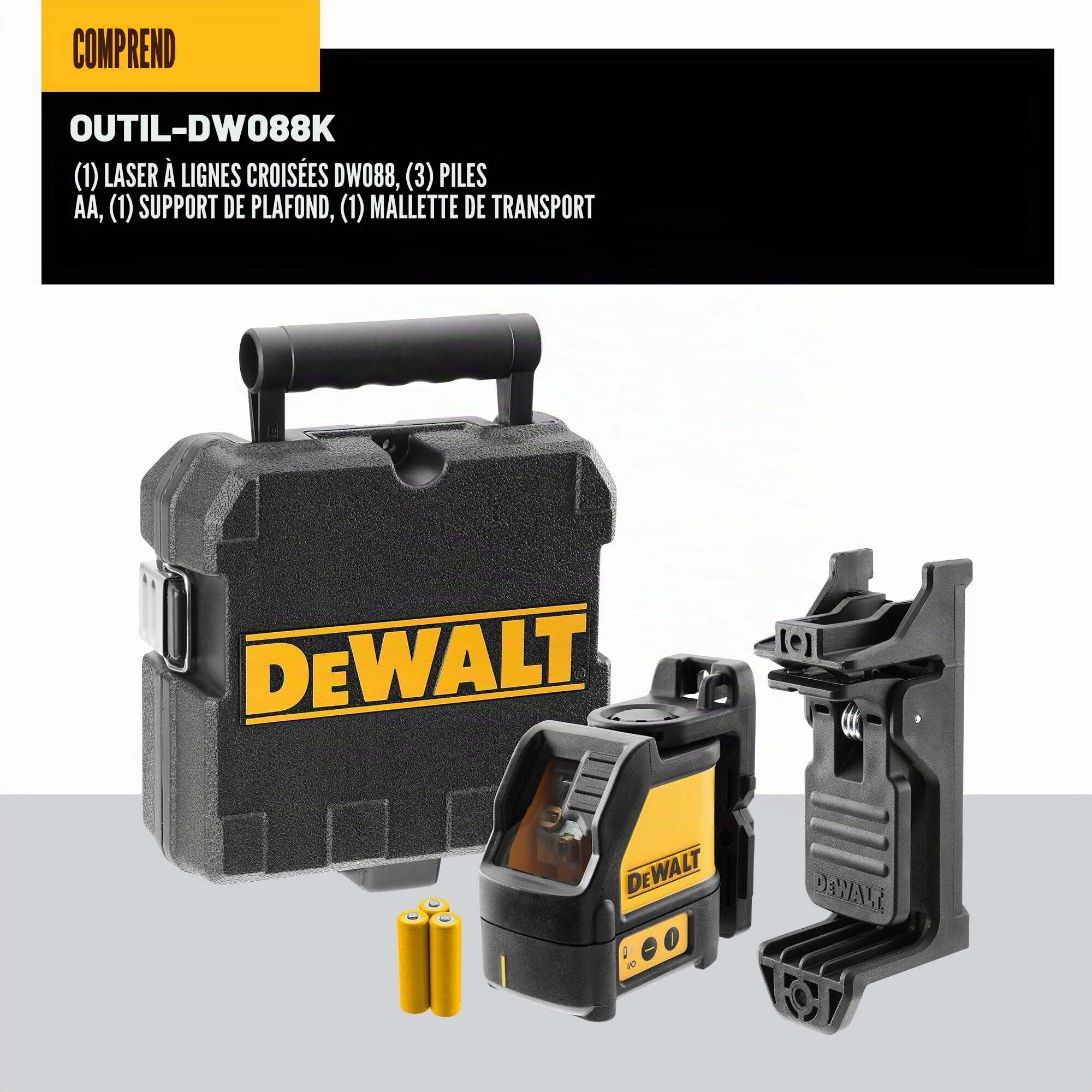 Dewalt DW088KTRI-XJ Laser en croix Faisceau Rouge avec Trépied, Jaune
