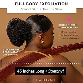 BELLANOMI African Exfoliating Net Sponge, Authentic, Ethically sourced from Nigeria, 45 inches Long, Back Scrubber for Daily use (Copper Brown)