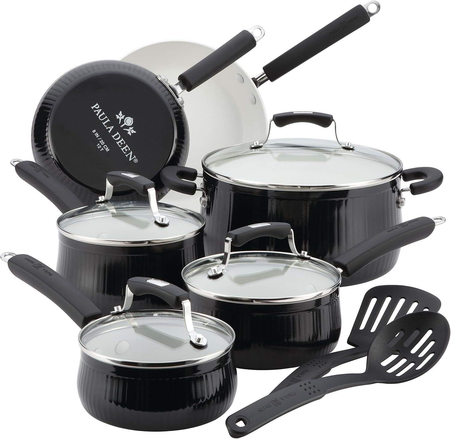 Paula Deen Savannah Nonstick Cookware Pots and Pans Set, 12Piece, Black Pots And