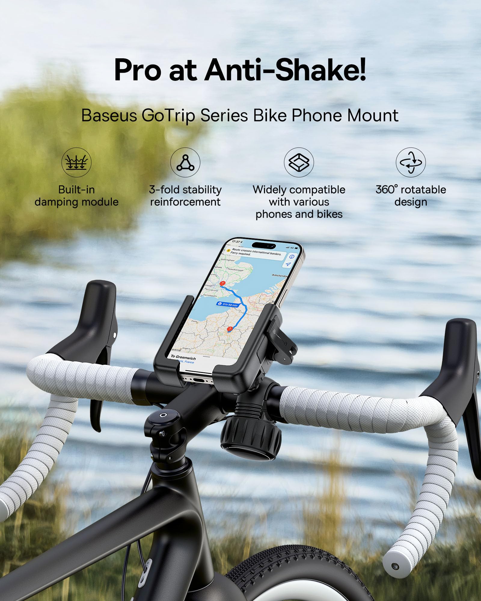Baseus GoTrip Serie Fahrrad-Handyhalterung – Rückspiegel-Version/verstellbare 360° Drehung, sichere Lenkerhalterung, Schutzpolster, kompatibel mit 