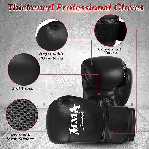 Miniatura 7 de Saco de boxeo colgante de 4 pies para adultos, equipo de entrenamiento de boxeo de cuero súper PU, bolsa pesada con guantes de MMA de 12 onzas,