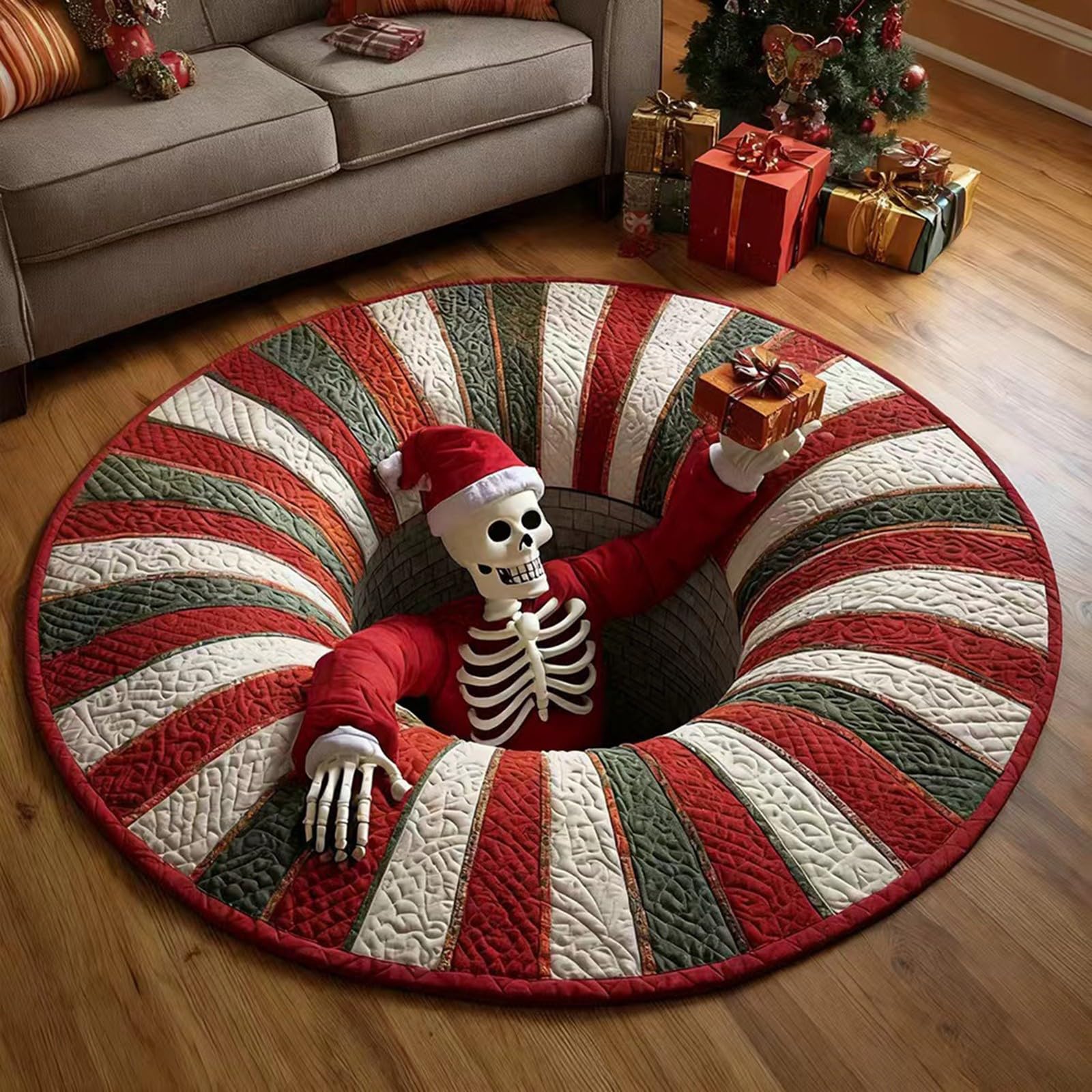 3D Halloween Rug 3d Optical Illusion Deep Skeleton Vortex Quilted (H100cm)