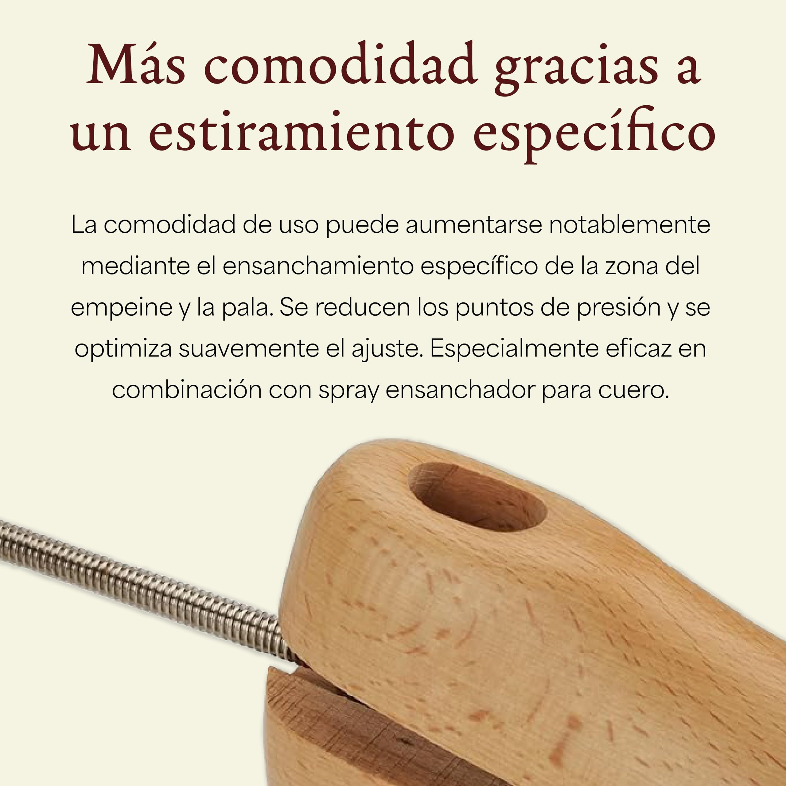 Langer & Messmer alargador de zapatos y botas para el empeine para hombres contra la presión de los zapatos - de madera maciza de haya incl. spray alargador de cuero 50ml