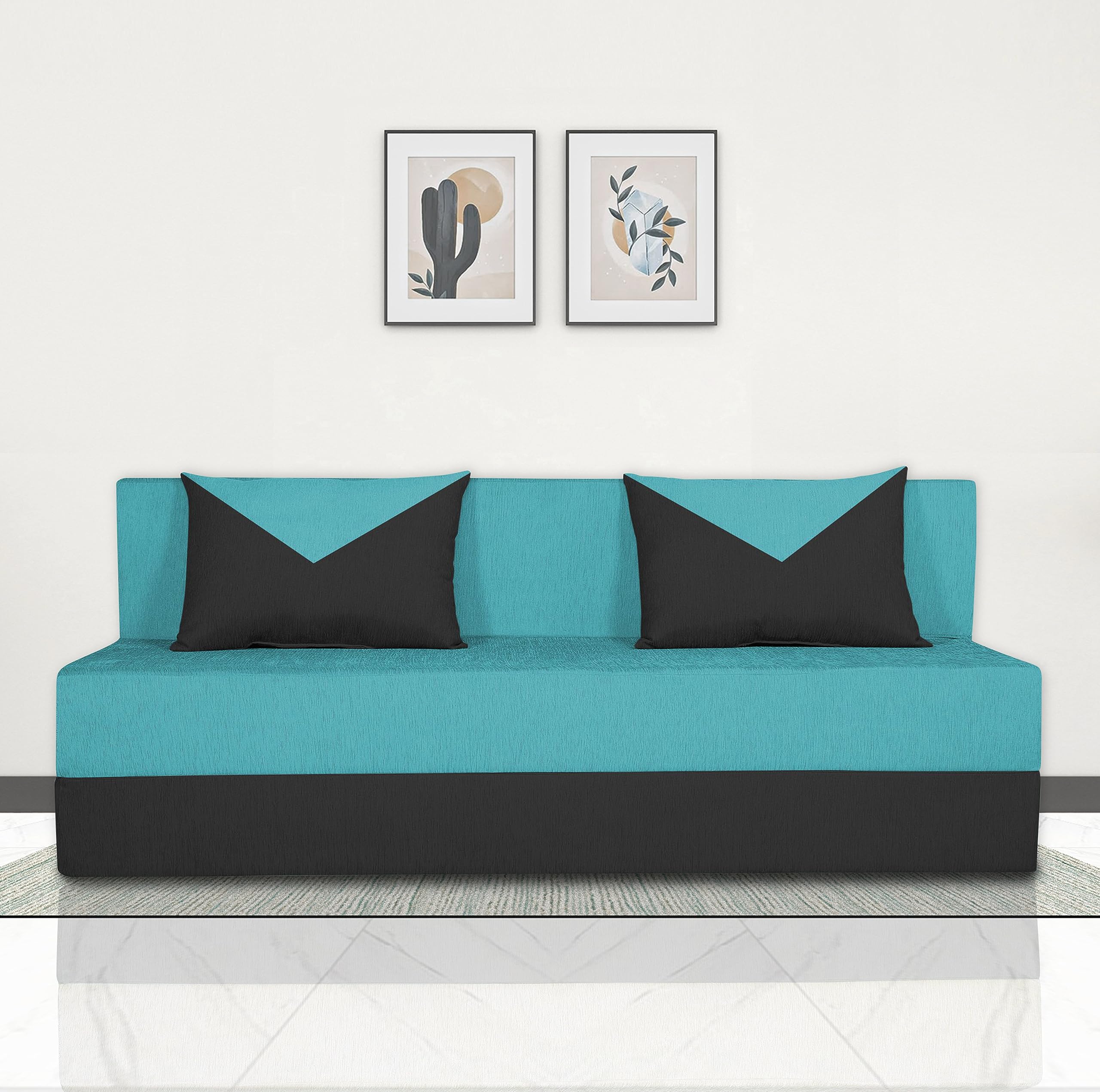Adorn India Easy Boom 4 Seater Sofa Cum Bed 6 X 6 (Aqua Blue & Black)(1 Year Warranty)-image-1