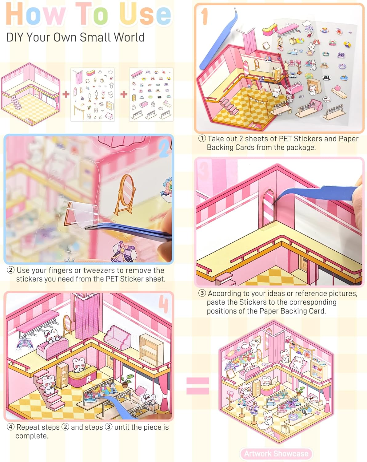 10 Sets DIY 3D House Stickers, Isometric Cozy Room Sticker Therapy for Adults Kids, Cute Animal Scene Puzzle, Build 3D Miniature Room, Stress Relief Pass The Time, Perfect for Crafts Party Favors