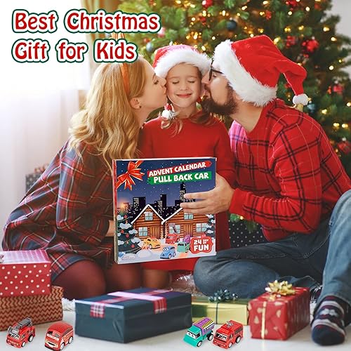 Miniatura 4 de Paquete de 24 juguetes para tirar hacia atrás, mini vehículos de construcción de plástico y auto de carreras, calendario de Adviento de Navidad,