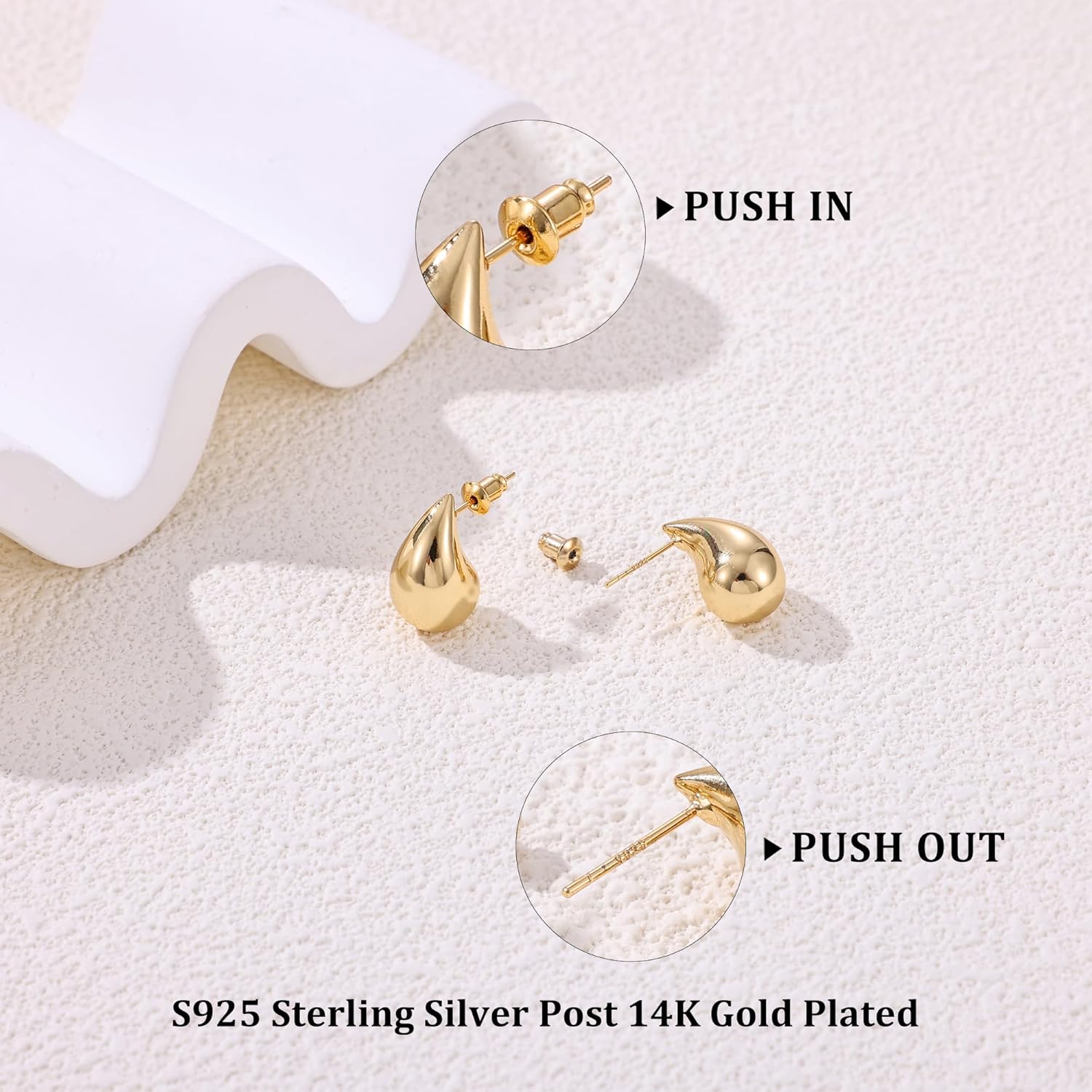 Gacimy Teardrop Earrings Dupes for Women 14K Gold Plated, Chunky Drop Earrings for Women with 925 Sterling Silver Post - Image 9