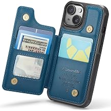 for iPhone 15 Case with Card Holder, Wallet Case for Women Men with RFID Blocking, Durable Leather Kickstand Magnetic Clasp Shockproof Phone Case for iPhone 15 Blue
