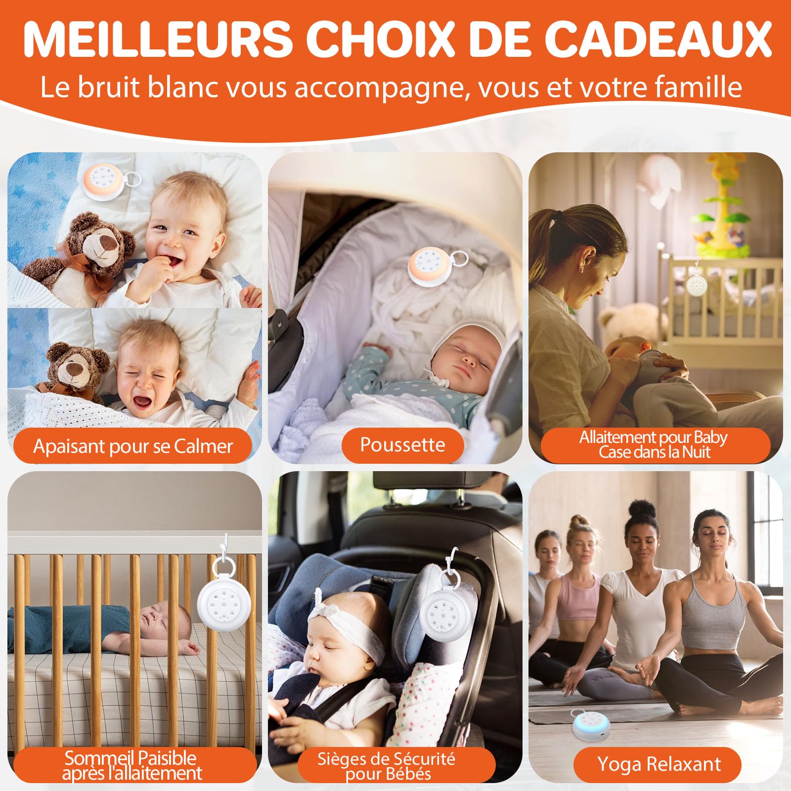 FUNYKICH Machine à Bruit Blanc Portable 24 Sons - Bruit Blanc Bébé avec Veilleuse pour Enfant et Adulte - USB Rechargeable pour Sommeil, Chambre d'Enfant et Voyages