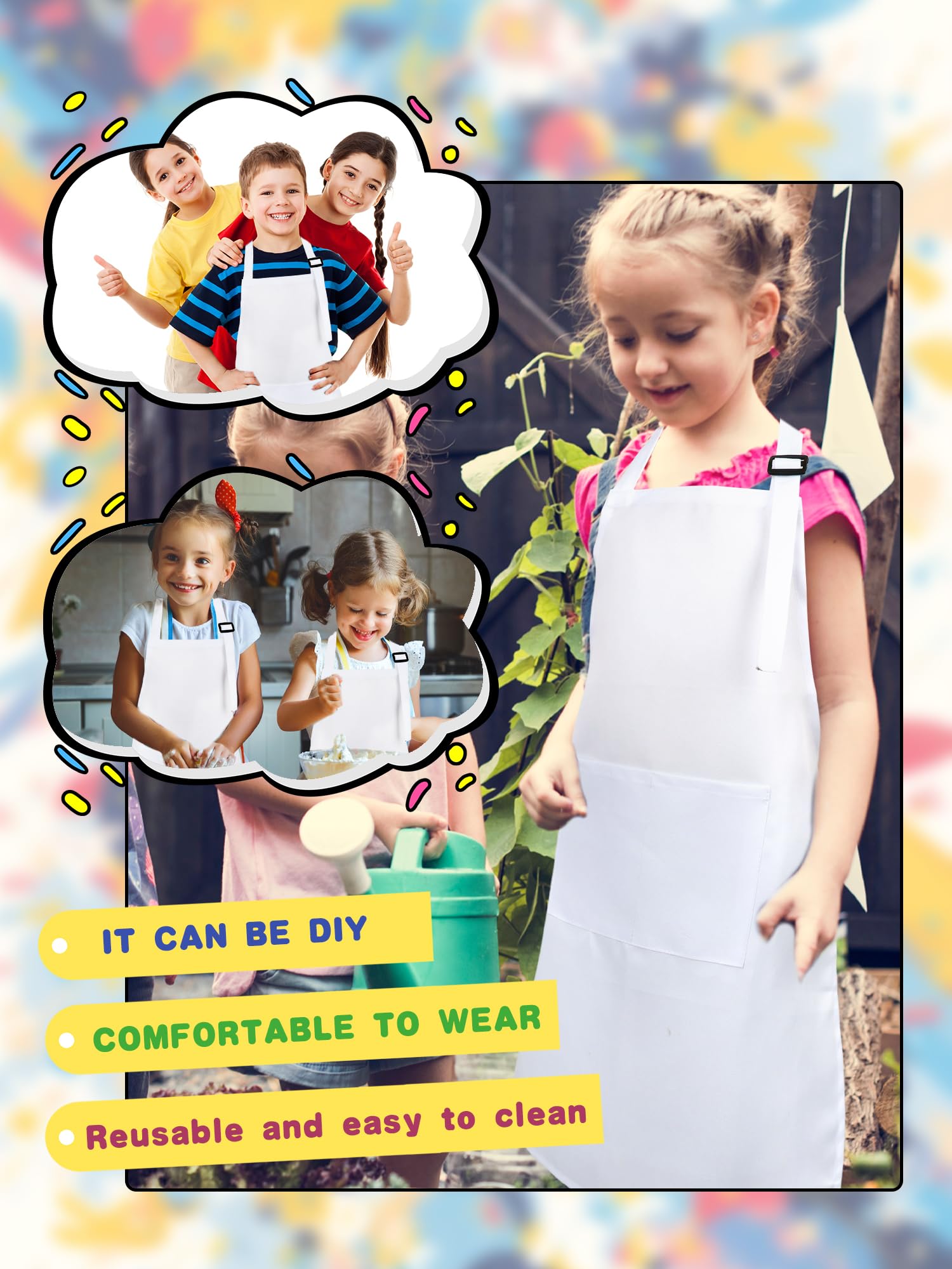 20 grembiuli bianchi per artisti con tasche per bambini fai da te grembiule per pittura bianca sfuso bambino regolabile bianco chef art grembiule per ragazzi ragazze cottura cucina pittura